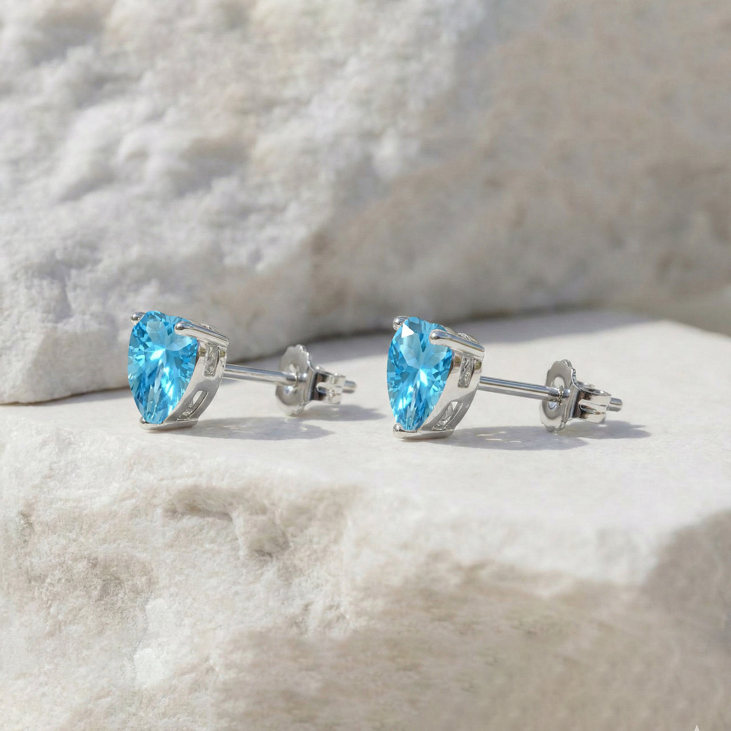 Blue Topaz Heart Stud Earrings in 925 Sterling Silver 5.15ct
