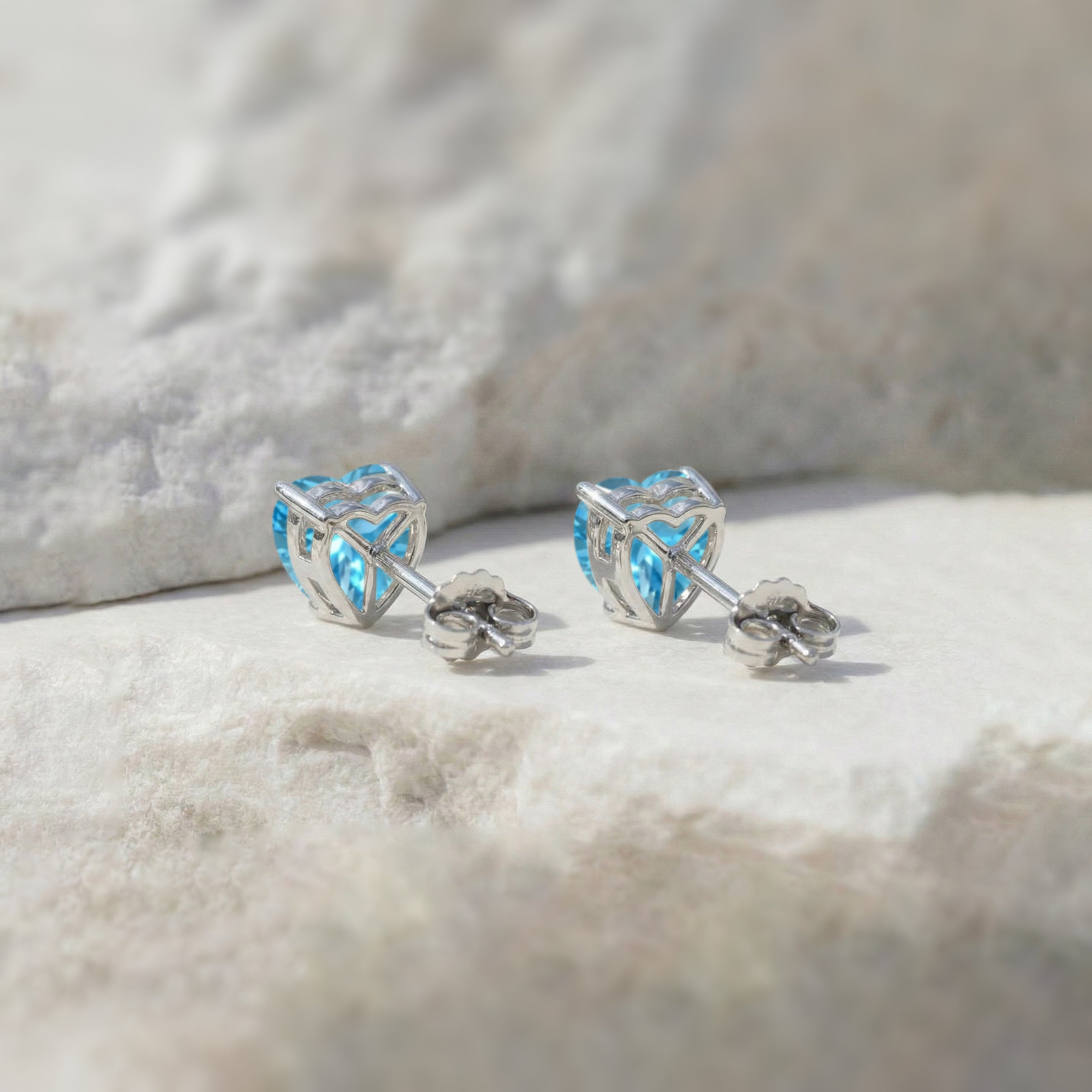 Blue Topaz Heart Stud Earrings in 925 Sterling Silver 5.15ct
