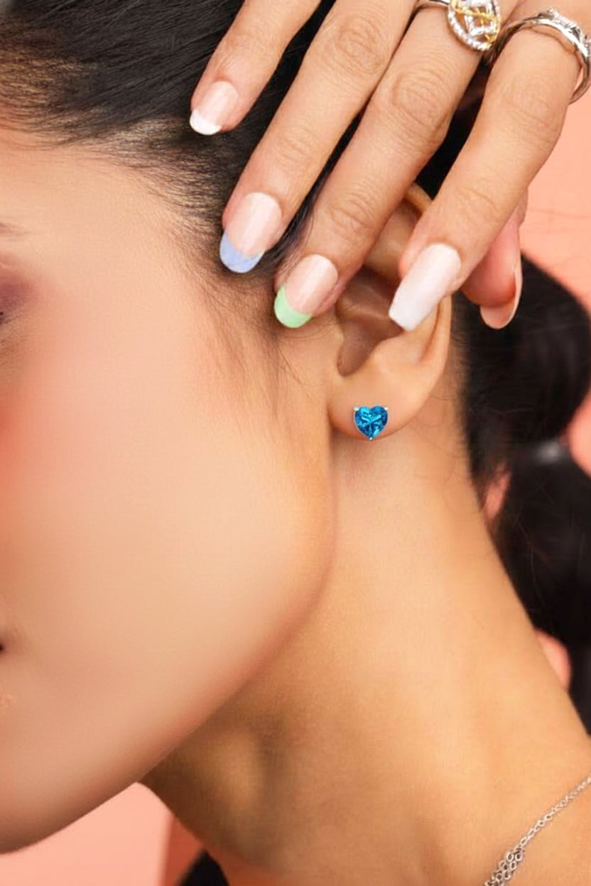 Blue Topaz Heart Stud Earrings in 925 Sterling Silver 5.15ct
