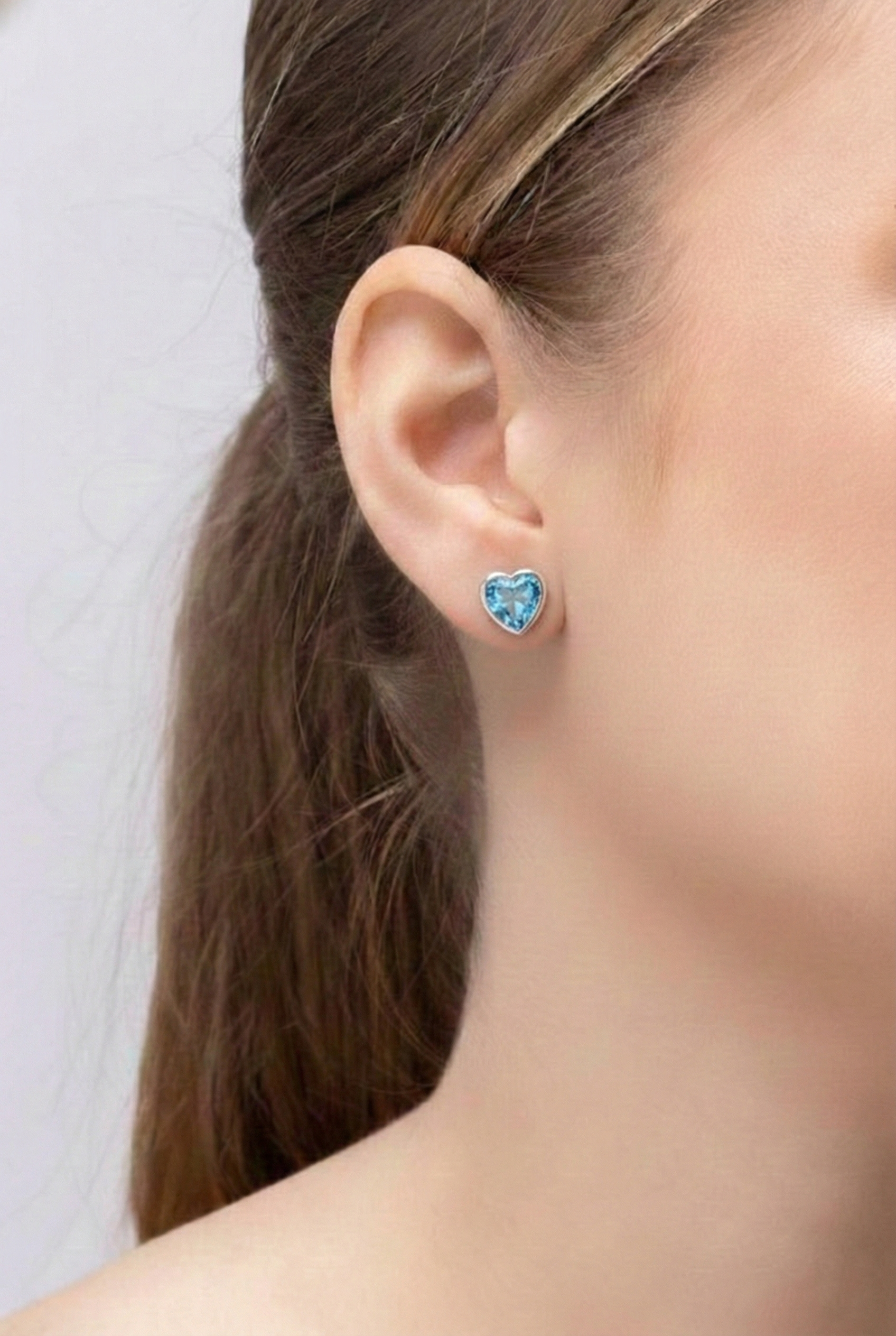 Blue Topaz Heart Stud Earrings in 925 Sterling Silver 5.15ct
