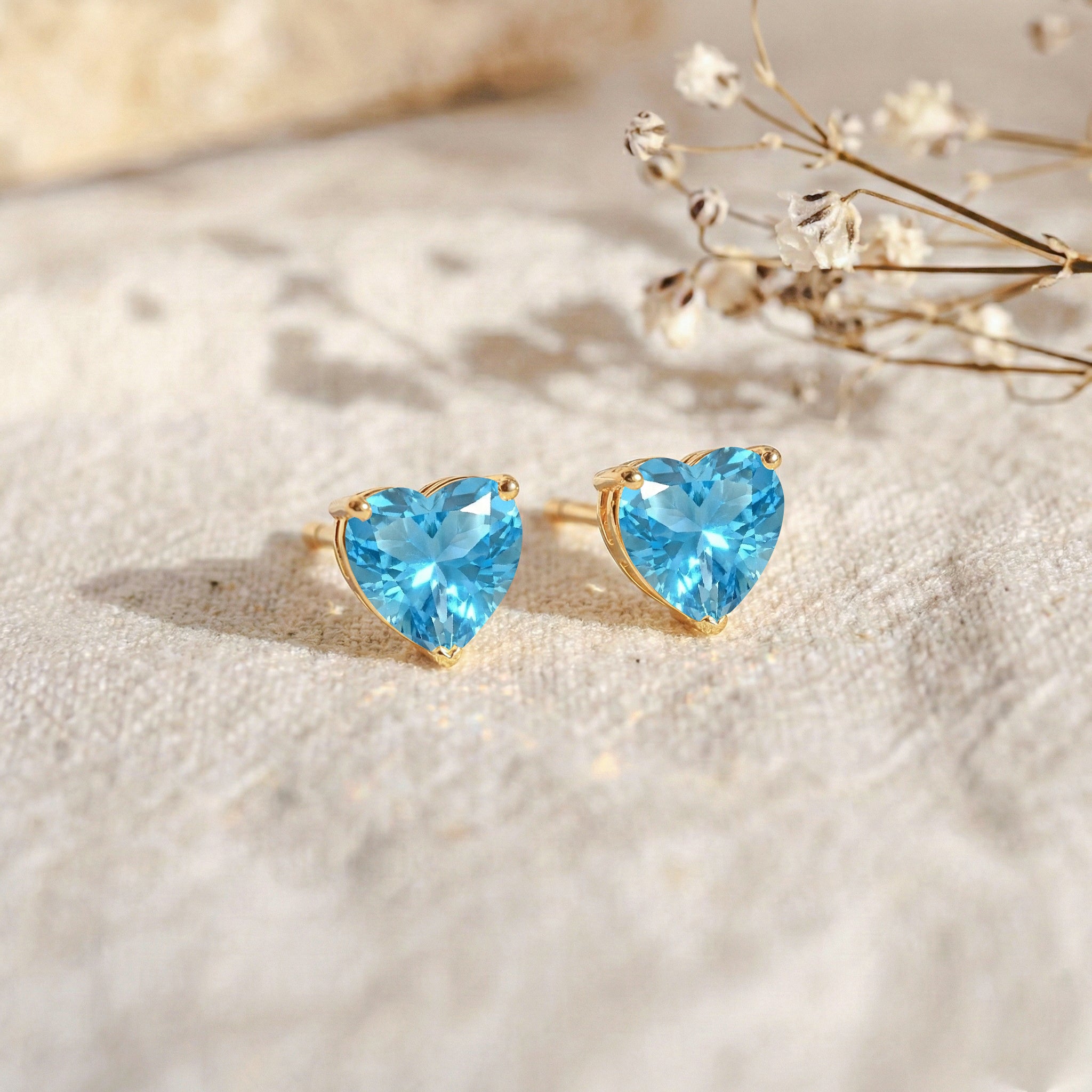 Blue Topaz Heart Stud Earrings in 925 Sterling Silver 5.15ct
