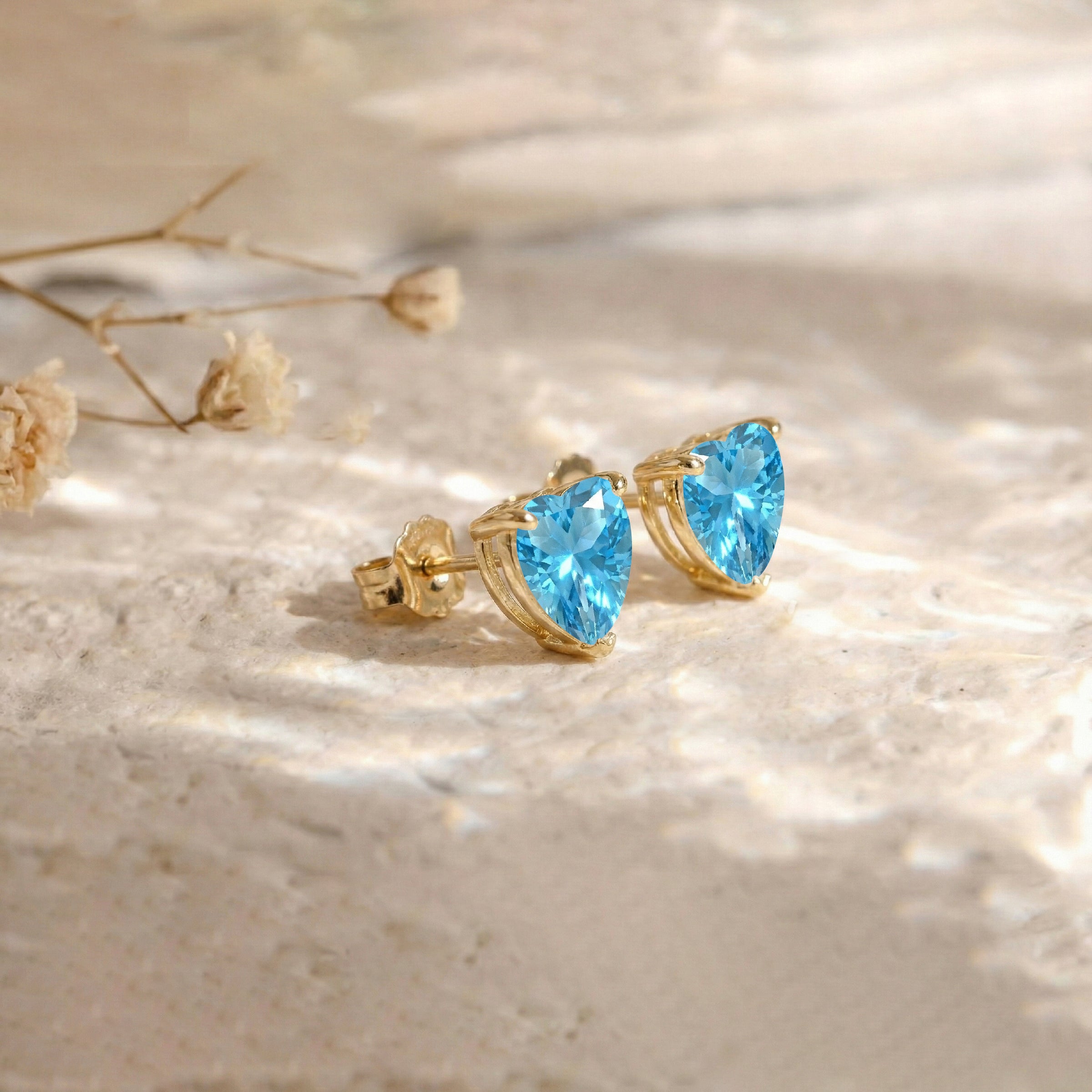 Blue Topaz Heart Stud Earrings in 925 Sterling Silver 5.15ct
