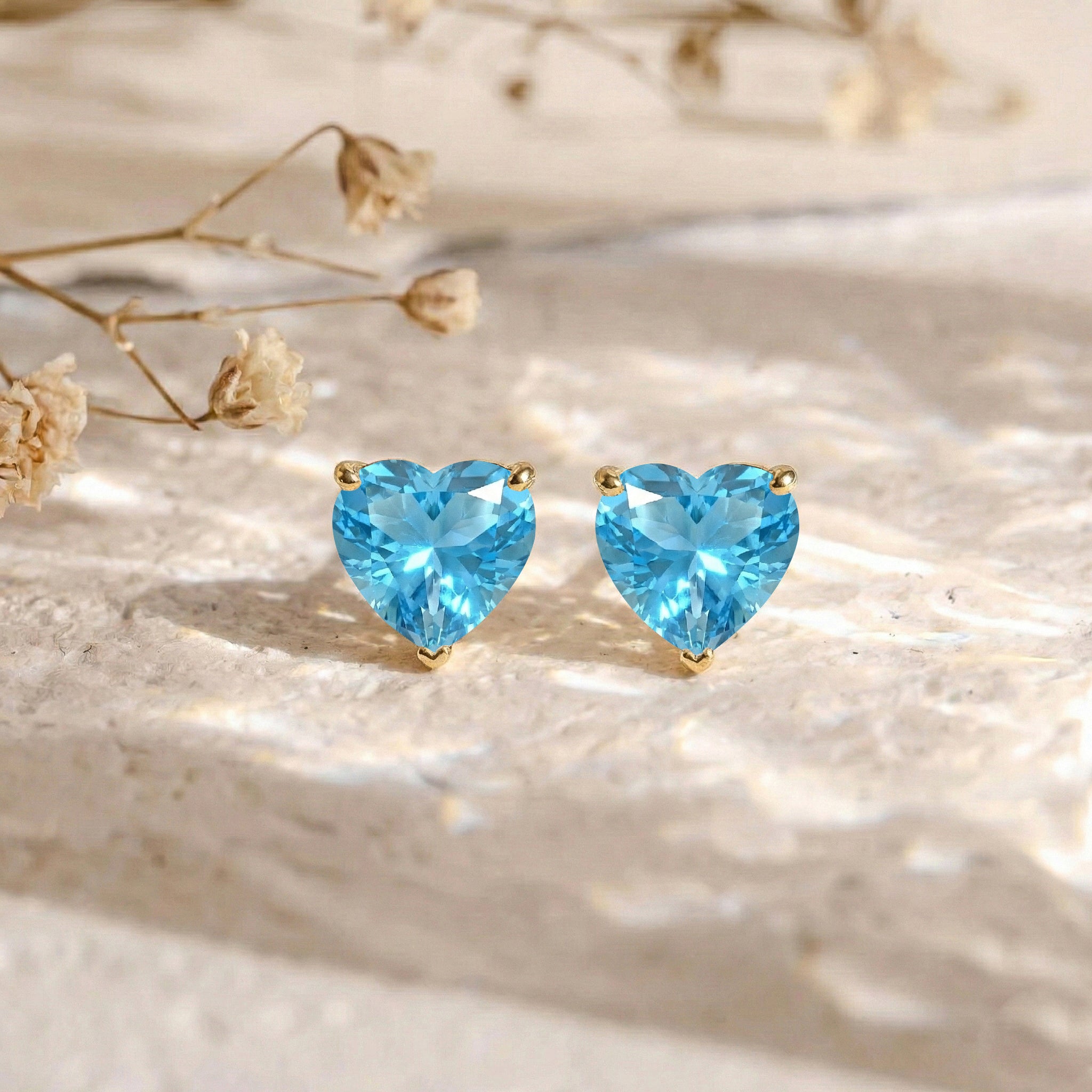 Blue Topaz Heart Stud Earrings in 925 Sterling Silver 5.15ct
