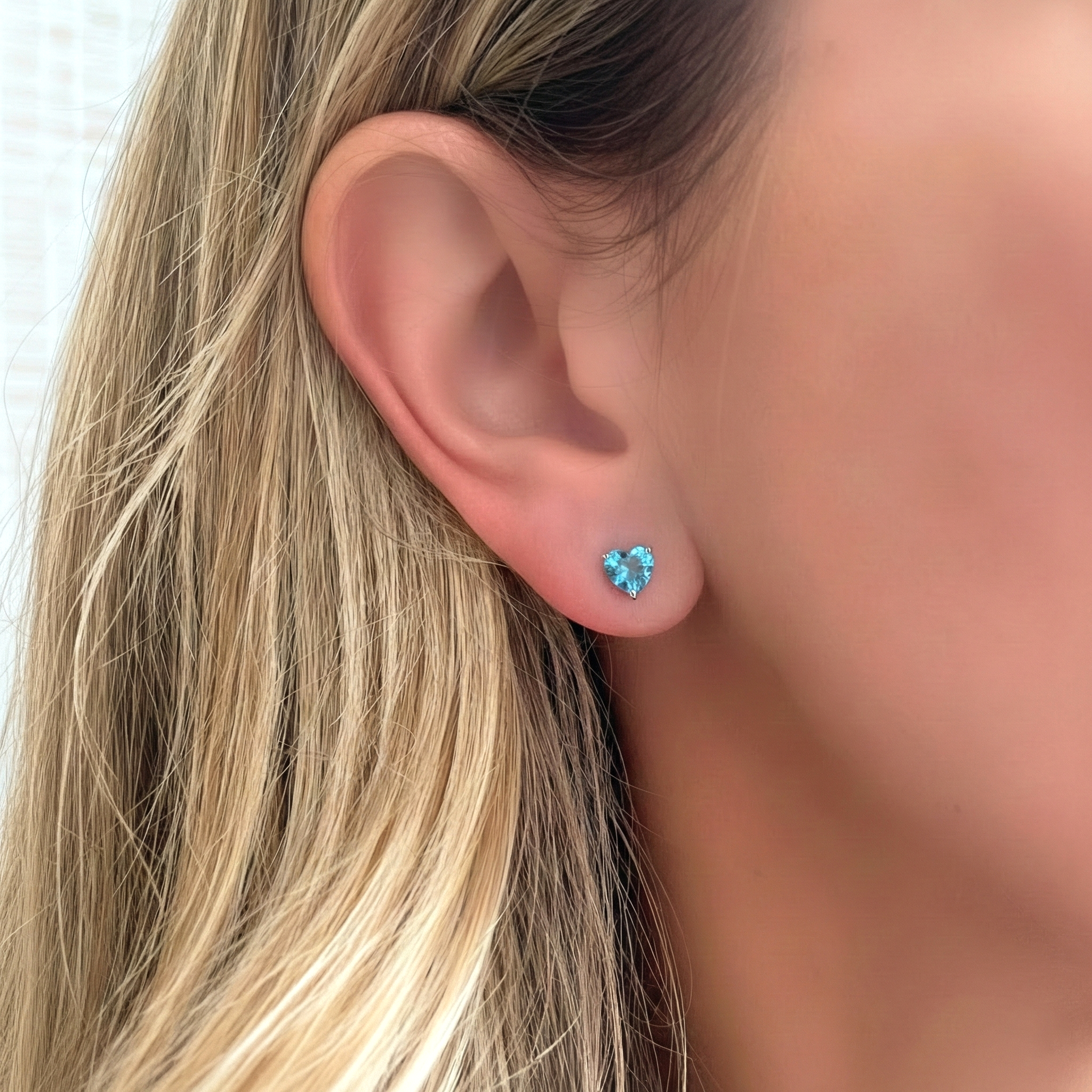 Blue Topaz Heart Stud Earrings in 925 Sterling Silver 5.15ct
