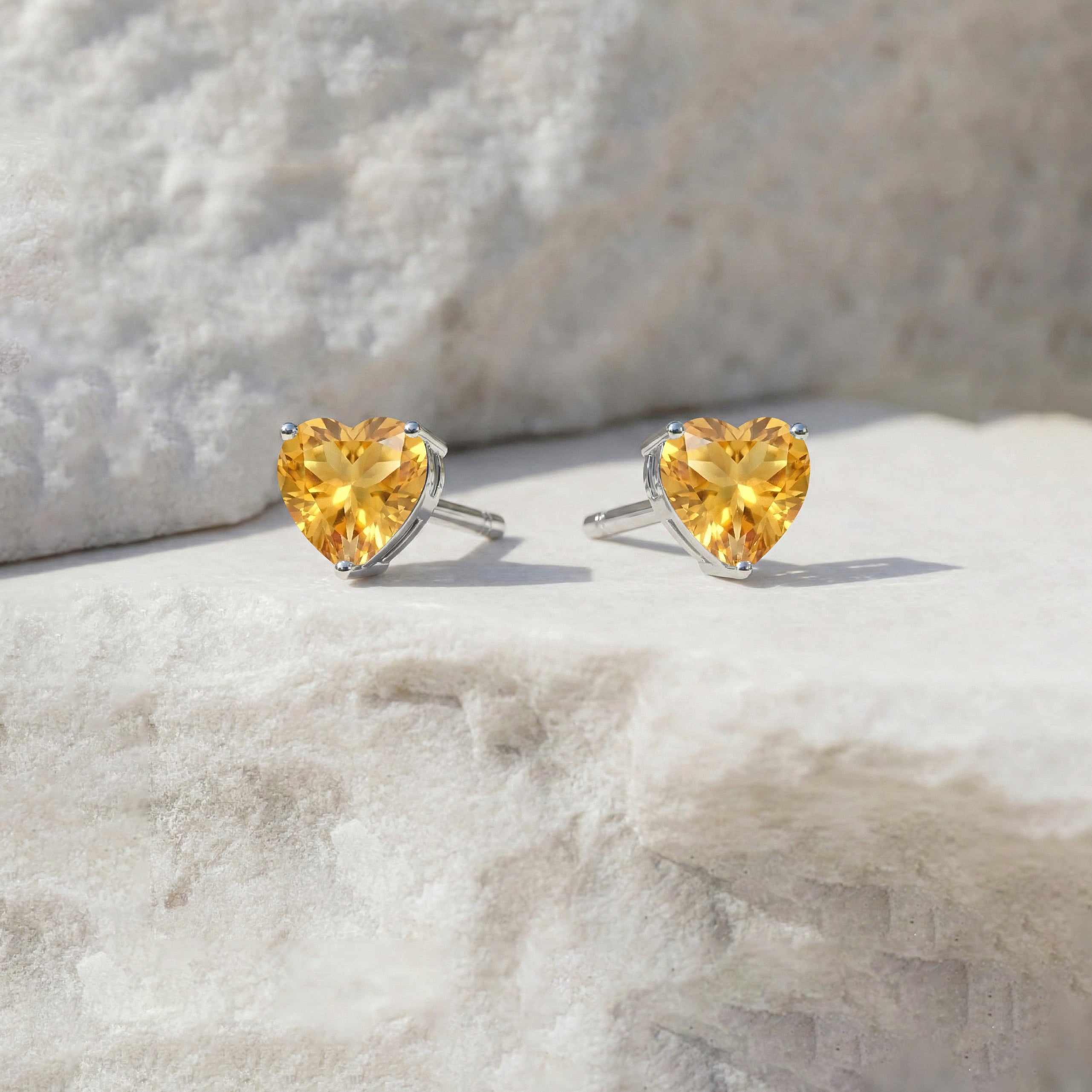 Citrine Heart Stud Earrings in 925 Sterling Silver 5.15ct
