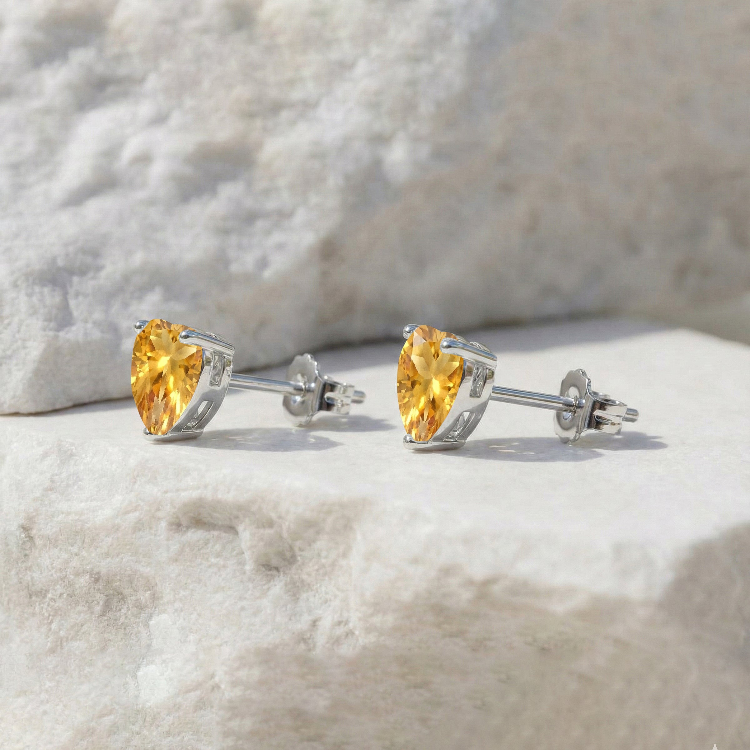 Citrine Heart Stud Earrings in 925 Sterling Silver 5.15ct
