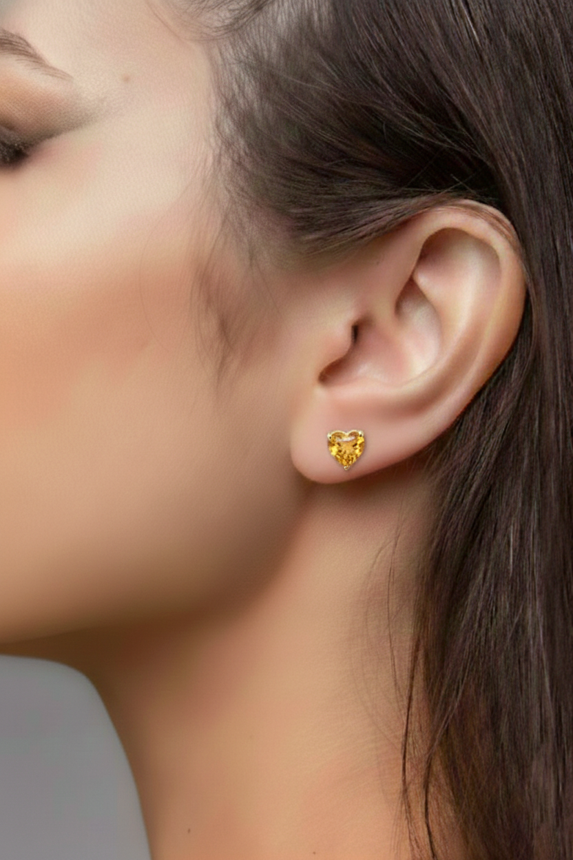 Citrine Heart Stud Earrings in 925 Sterling Silver 5.15ct
