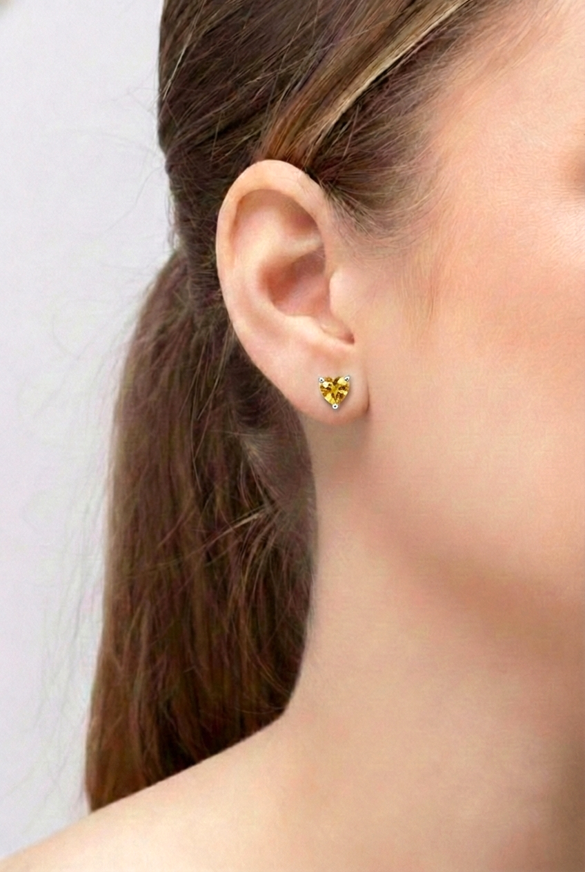 Citrine Heart Stud Earrings in 925 Sterling Silver 5.15ct
