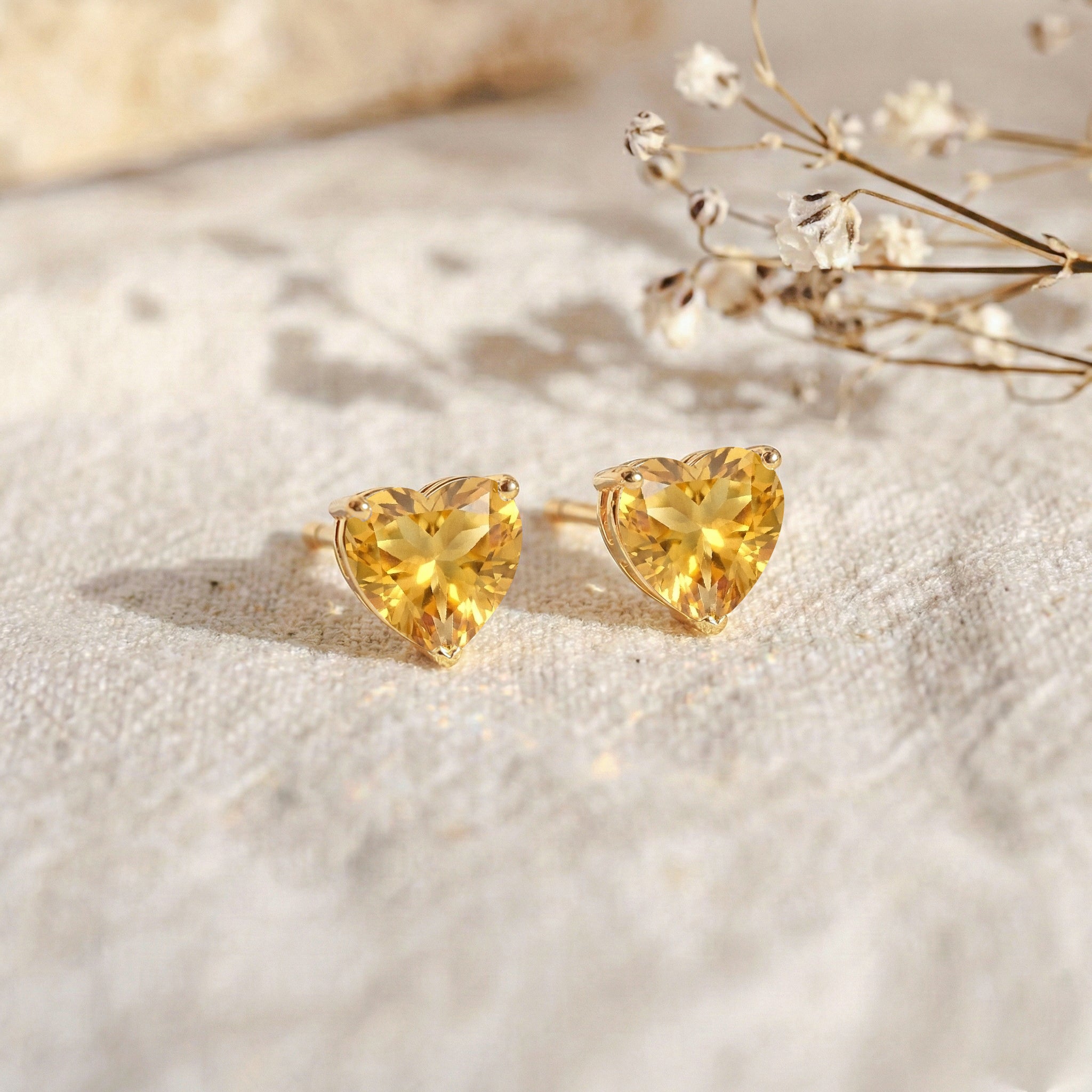 Citrine Heart Stud Earrings in 925 Sterling Silver 5.15ct
