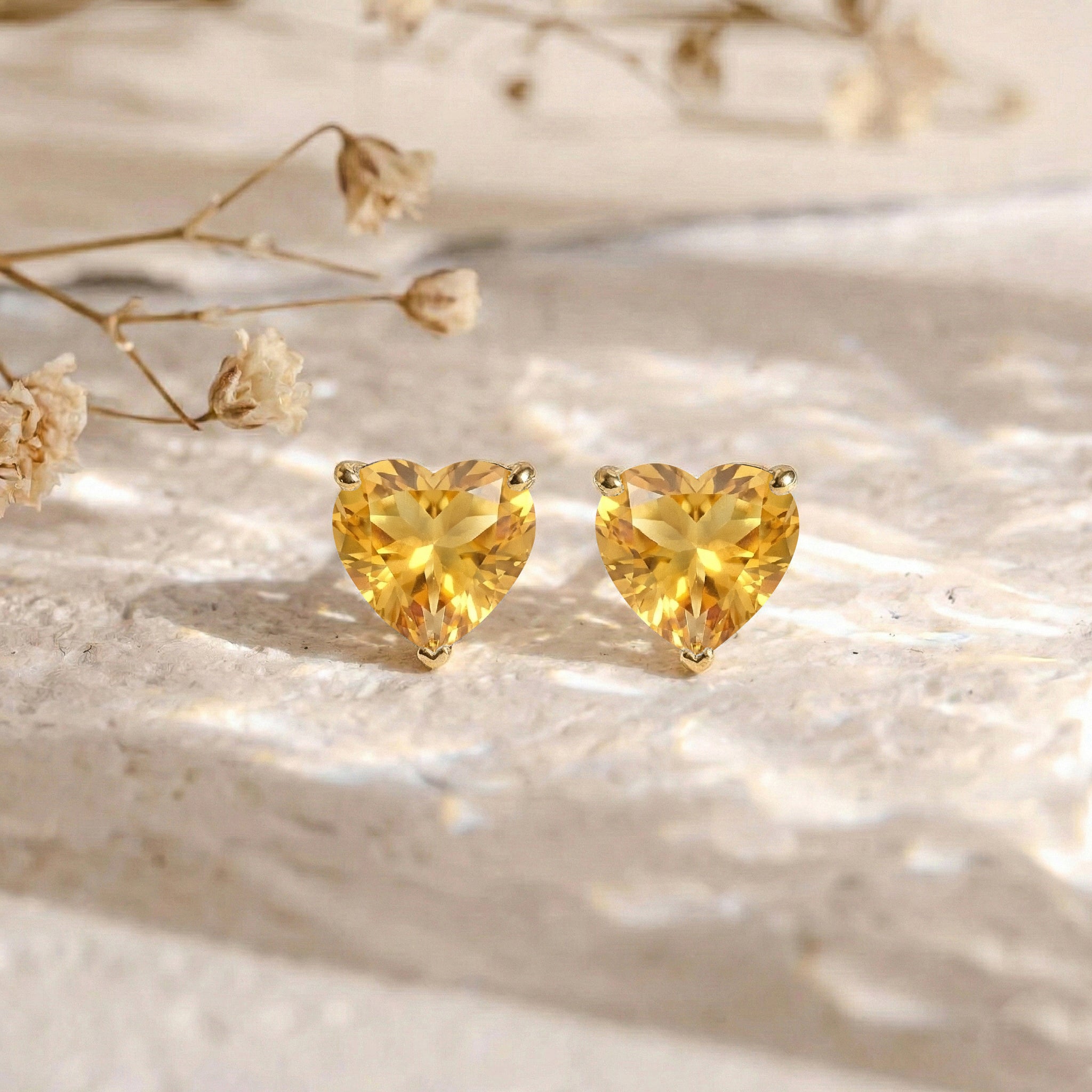 Citrine Heart Stud Earrings in 925 Sterling Silver 5.15ct

