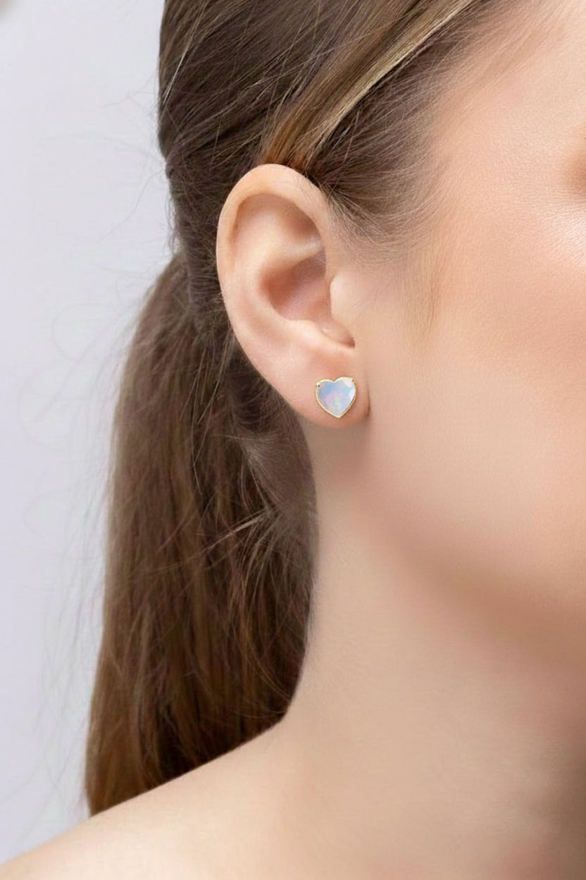 White Opal Heart Stud Earrings in 925 Sterling Silver 5.15ct