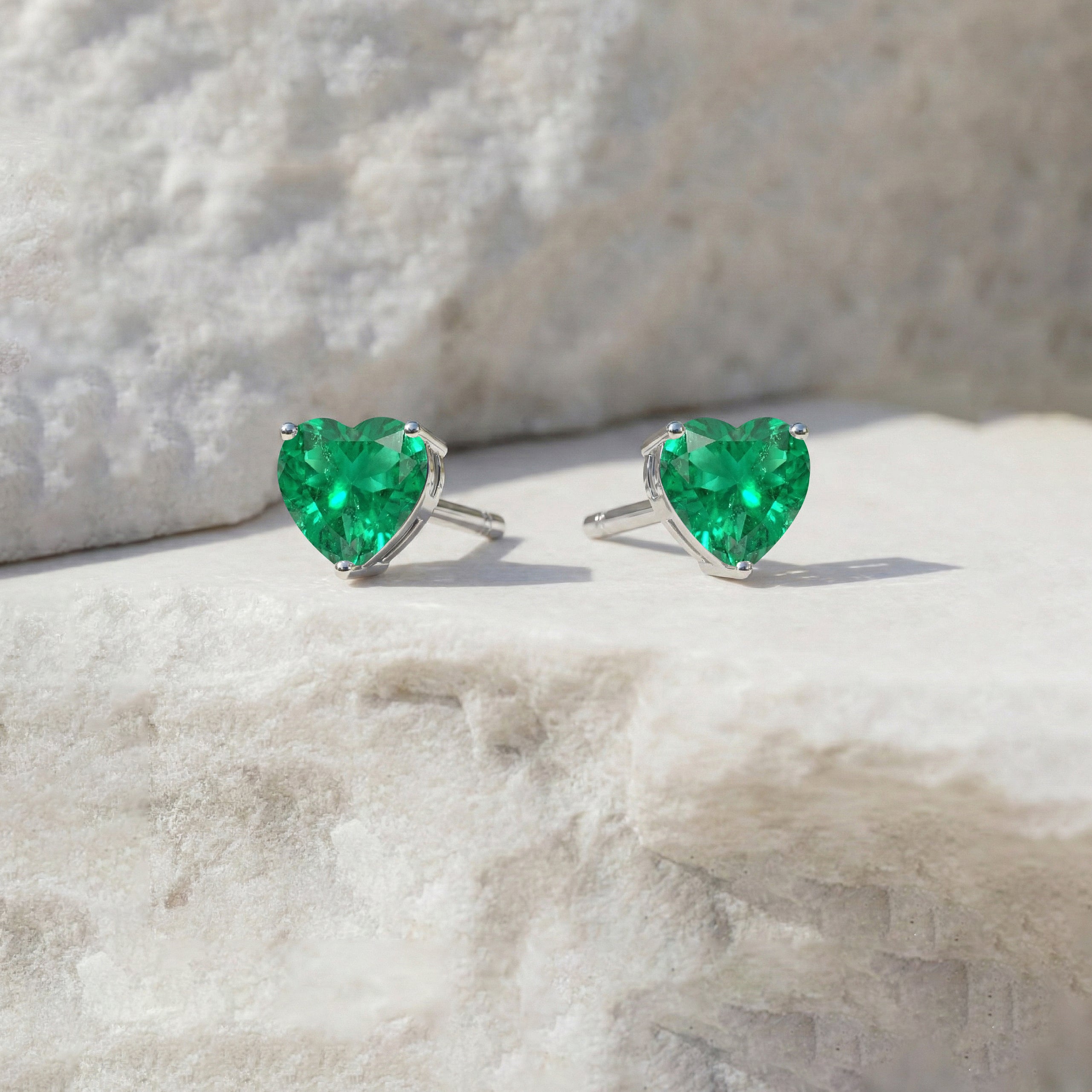 Emerald Heart Stud Earrings in 925 Sterling Silver 5.15ct
