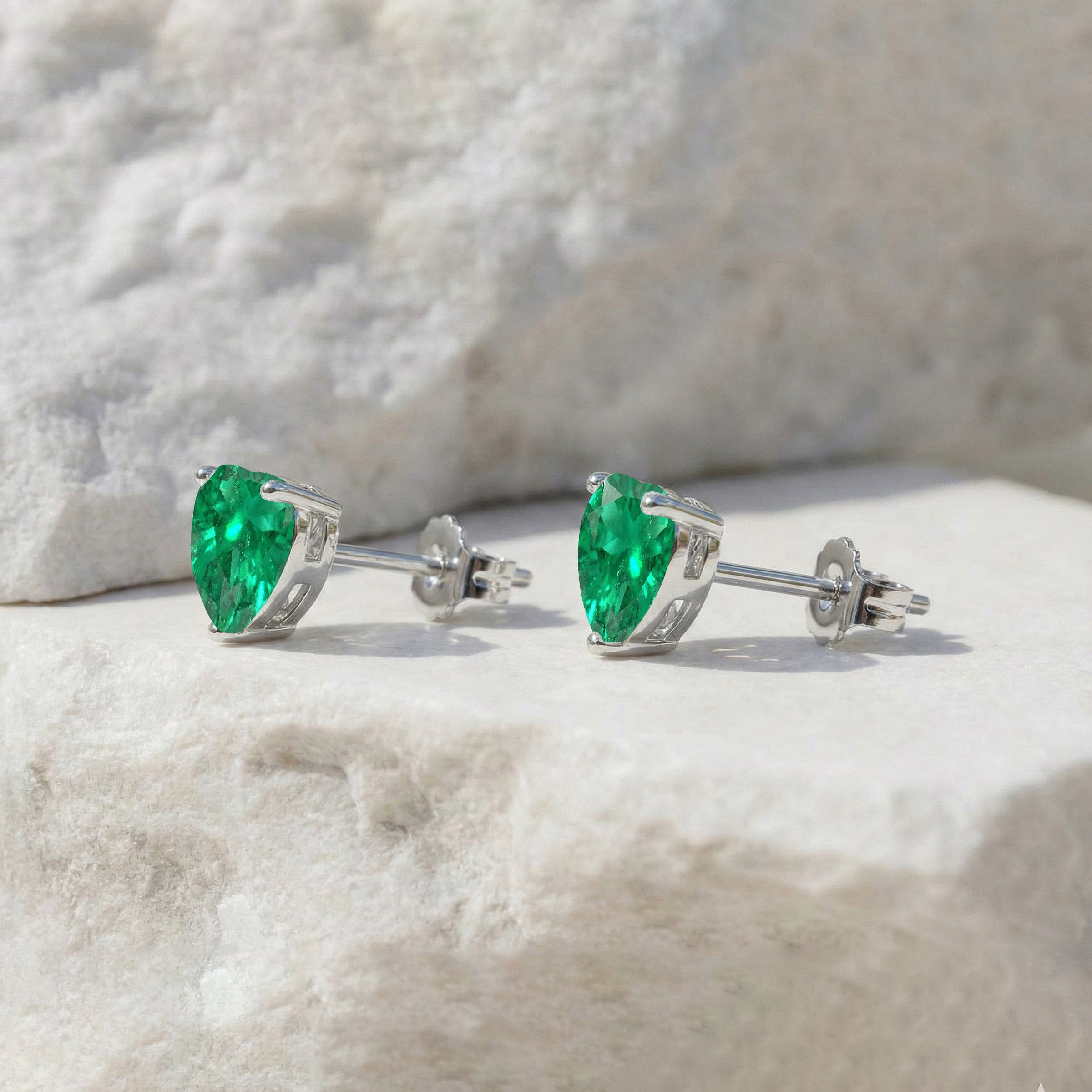 Emerald Heart Stud Earrings in 925 Sterling Silver 5.15ct
