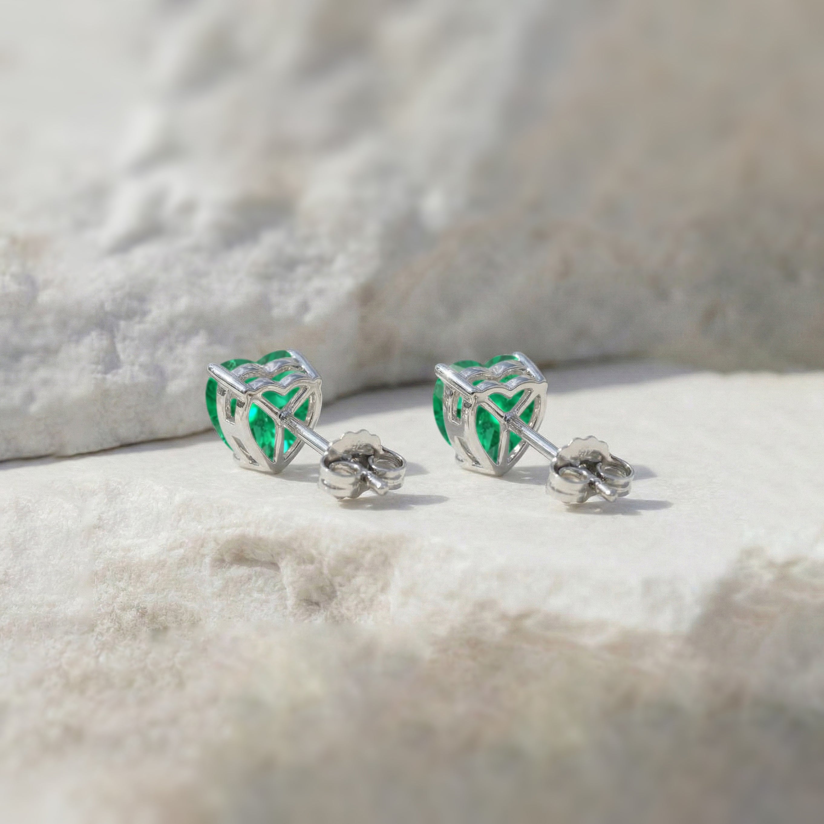 Emerald Heart Stud Earrings in 925 Sterling Silver 5.15ct
