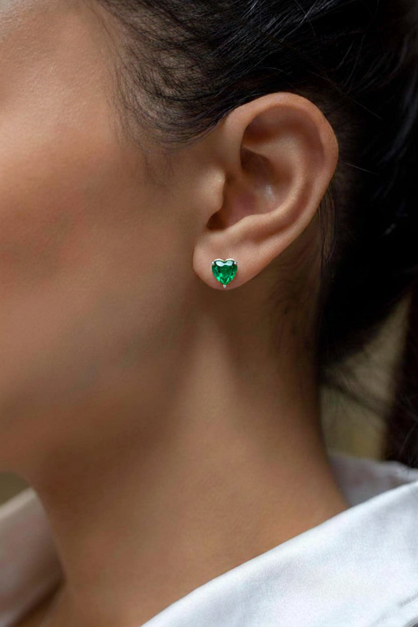 Emerald Heart Stud Earrings in 925 Sterling Silver 5.15ct
