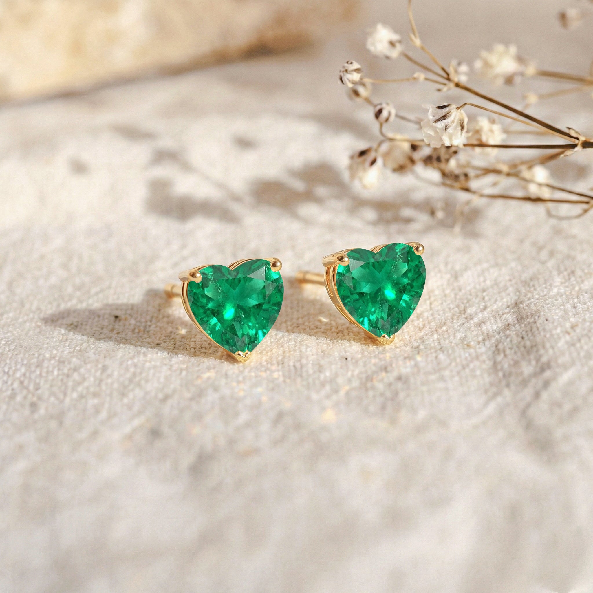 Emerald Heart Stud Earrings in 925 Sterling Silver 5.15ct
