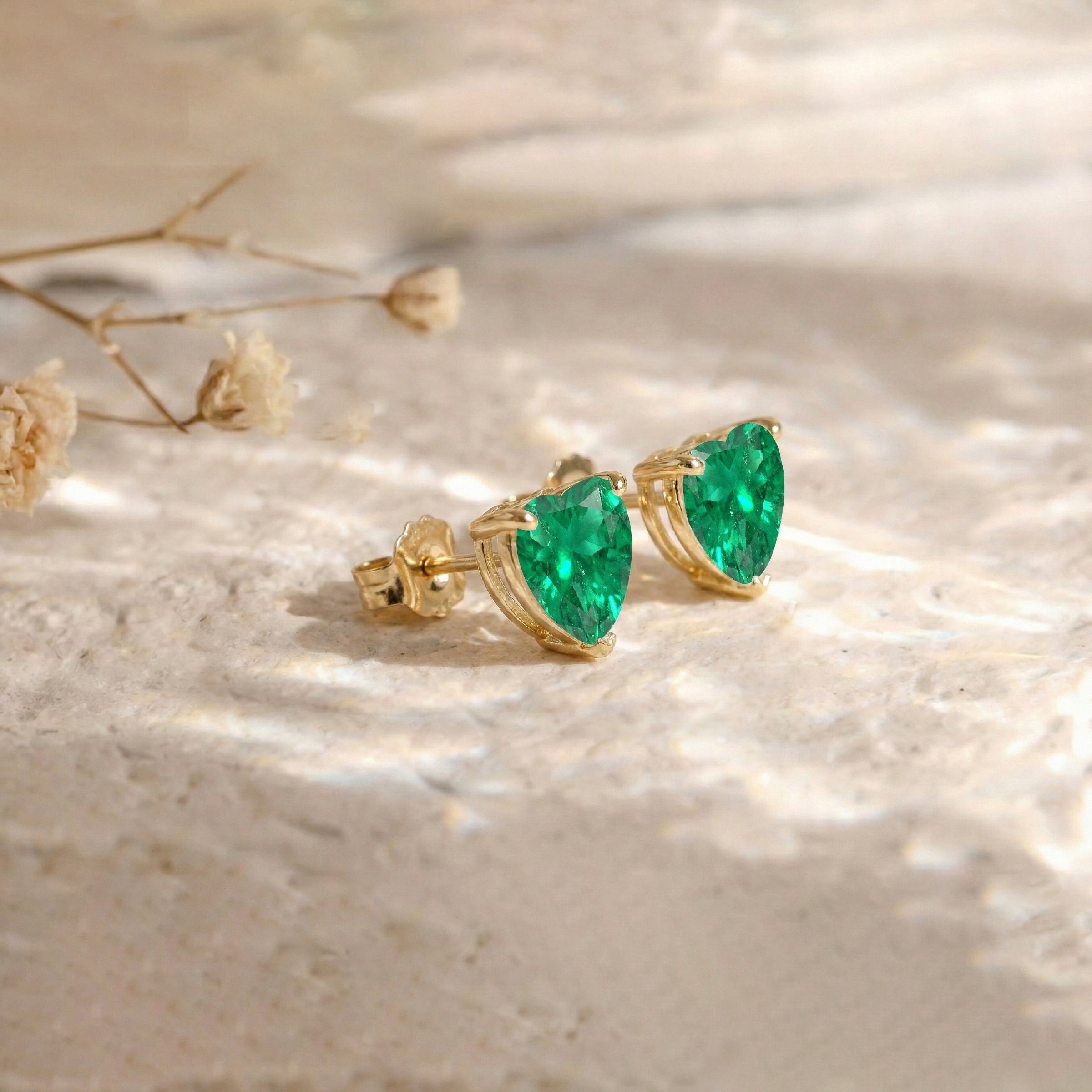 Emerald Heart Stud Earrings in 925 Sterling Silver 5.15ct

