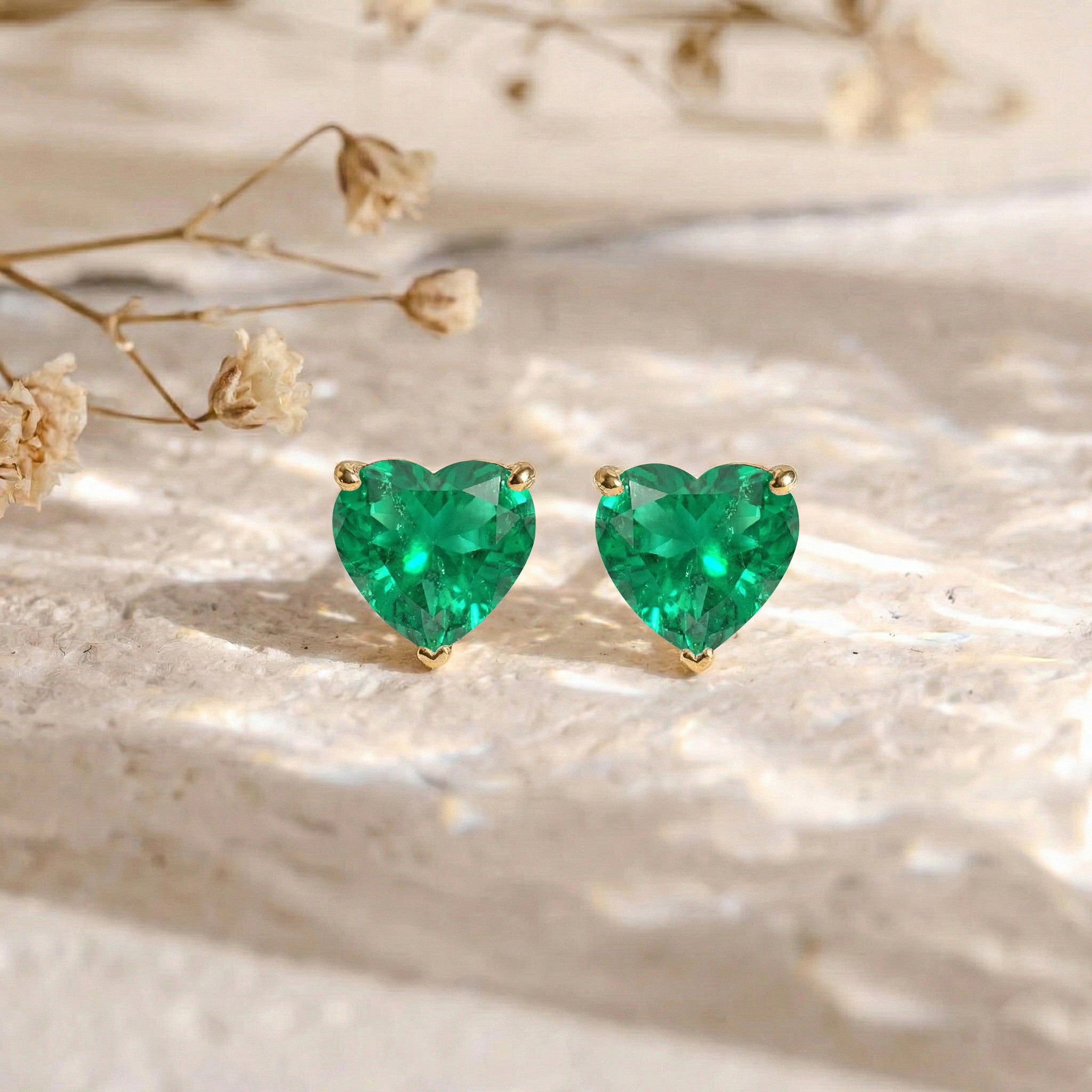 Emerald Heart Stud Earrings in 925 Sterling Silver 5.15ct
