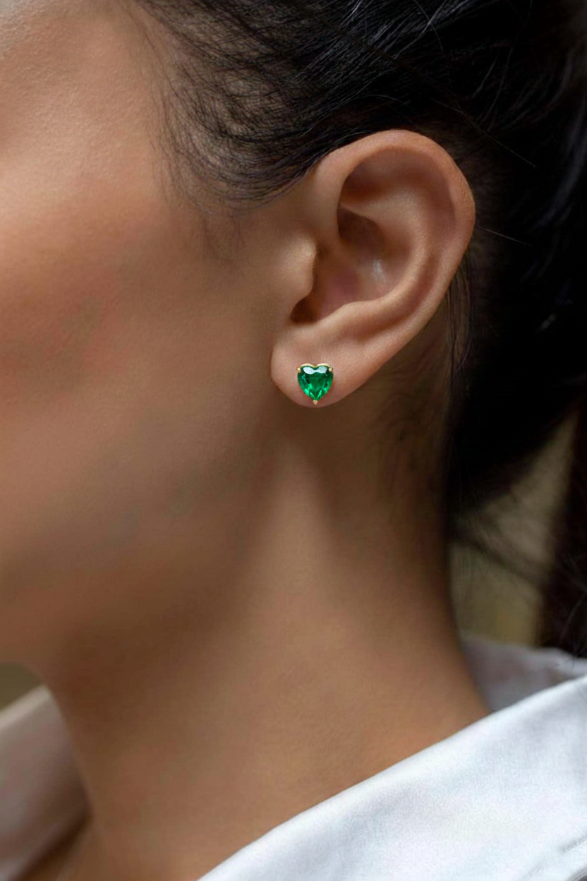 Emerald Heart Stud Earrings in 925 Sterling Silver 5.15ct
