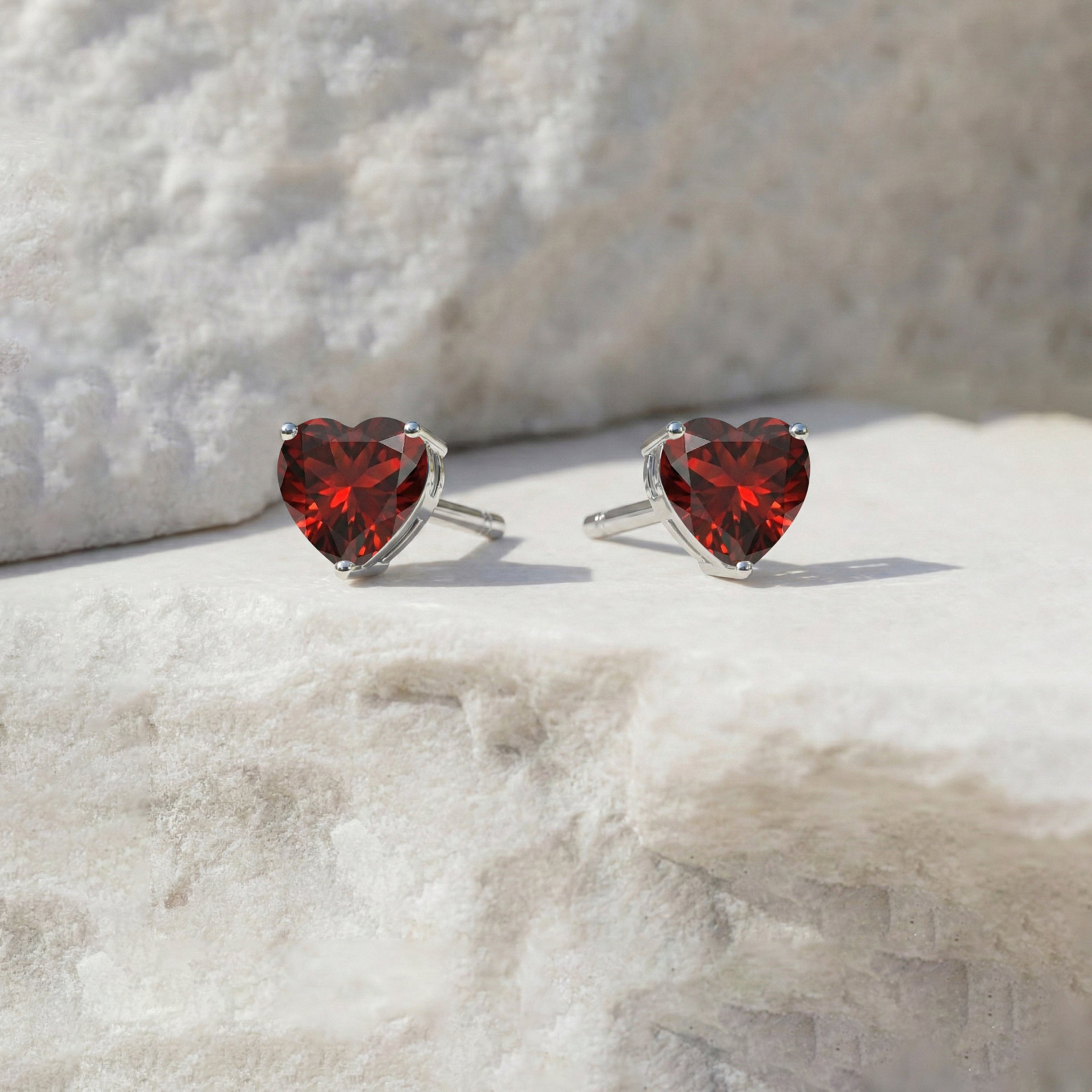 Garnet Heart Stud Earrings in 925 Sterling Silver 5.15ct

