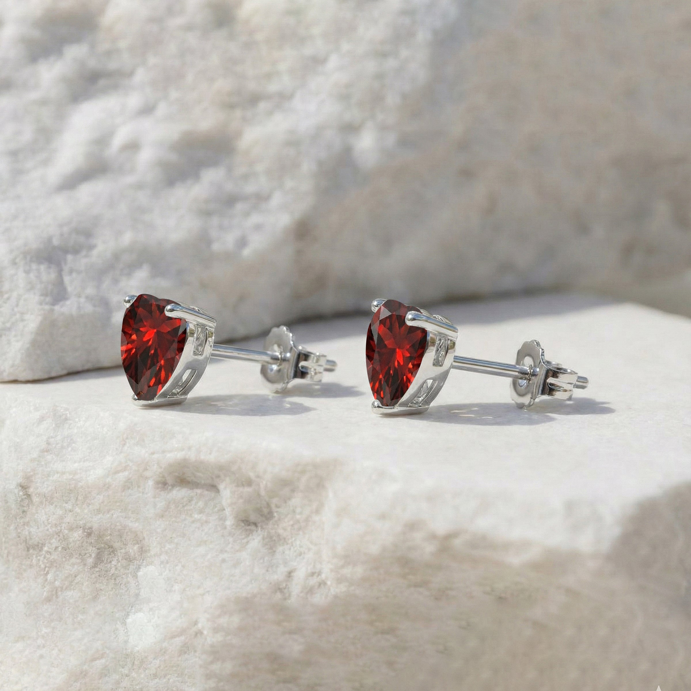 Garnet Heart Stud Earrings in 925 Sterling Silver 5.15ct
