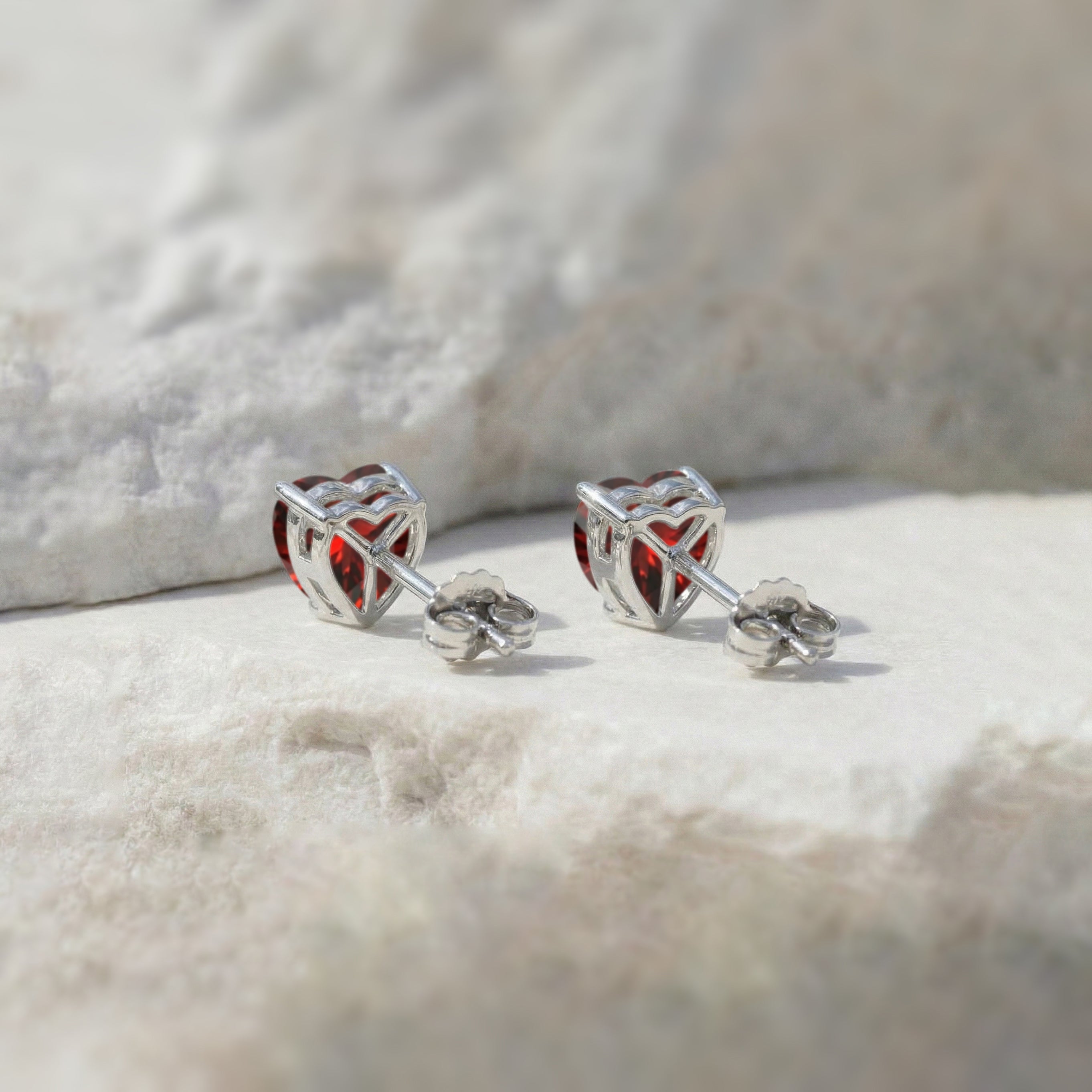 Garnet Heart Stud Earrings in 925 Sterling Silver 5.15ct
