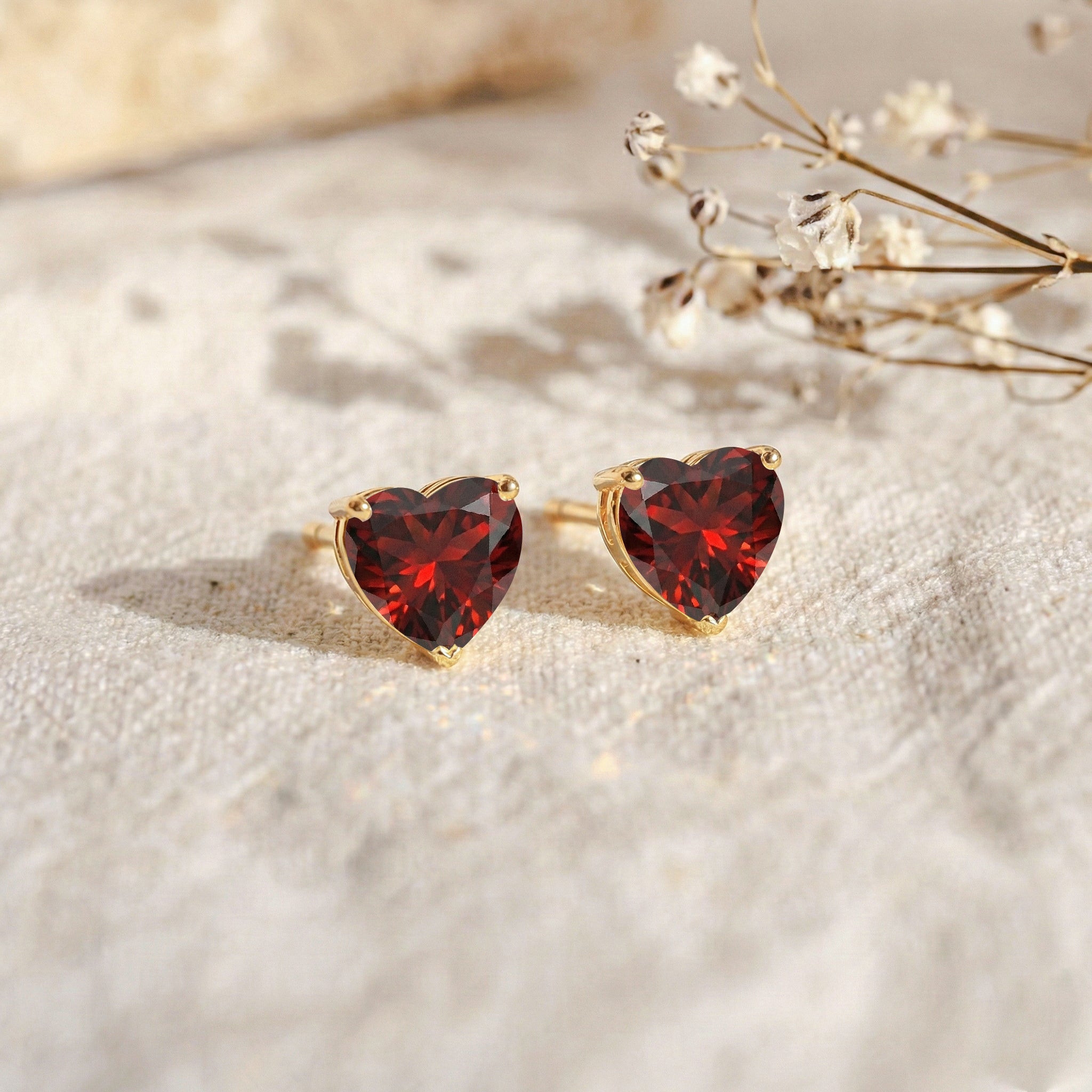 Garnet Heart Stud Earrings in 925 Sterling Silver 5.15ct
