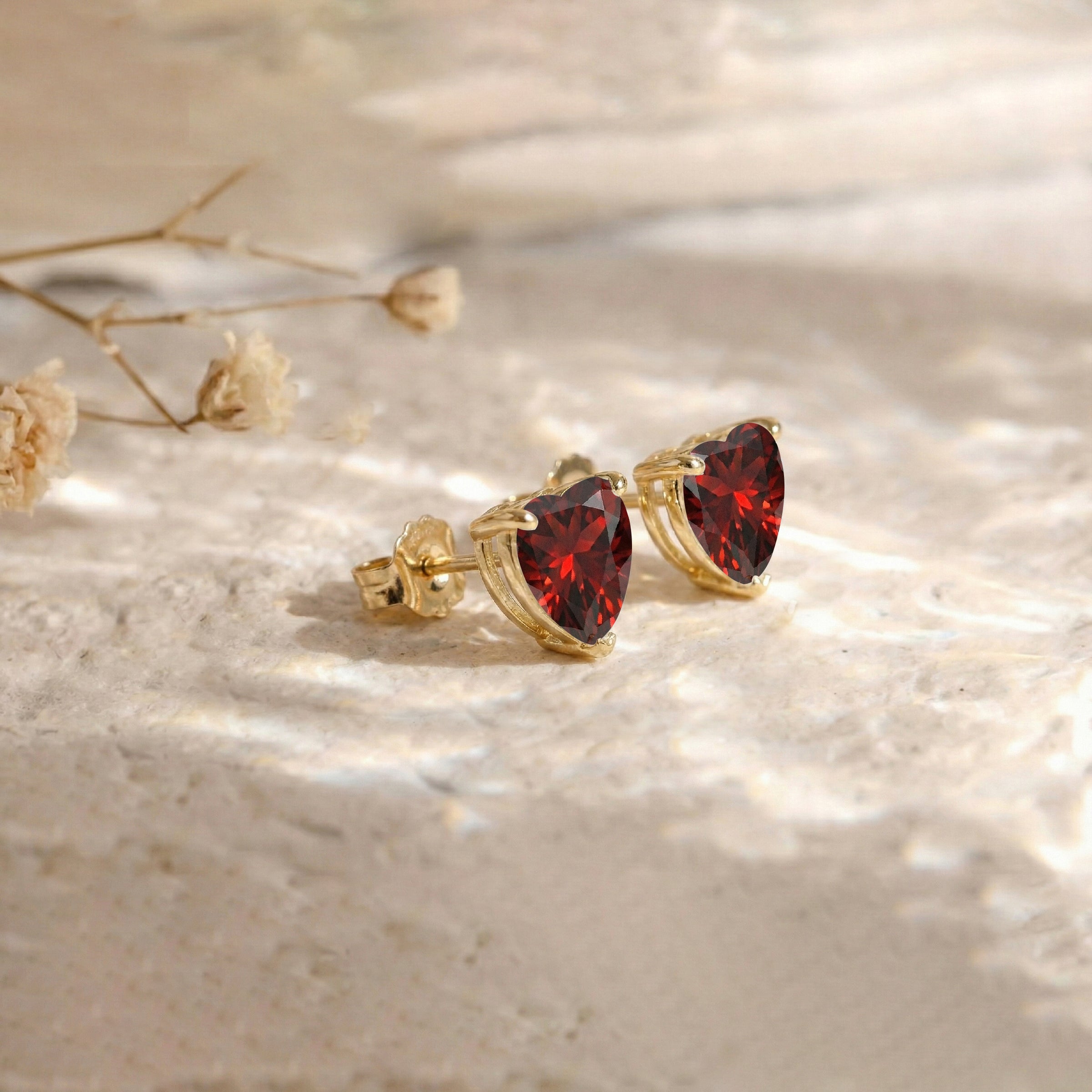 Garnet Heart Stud Earrings in 925 Sterling Silver 5.15ct
