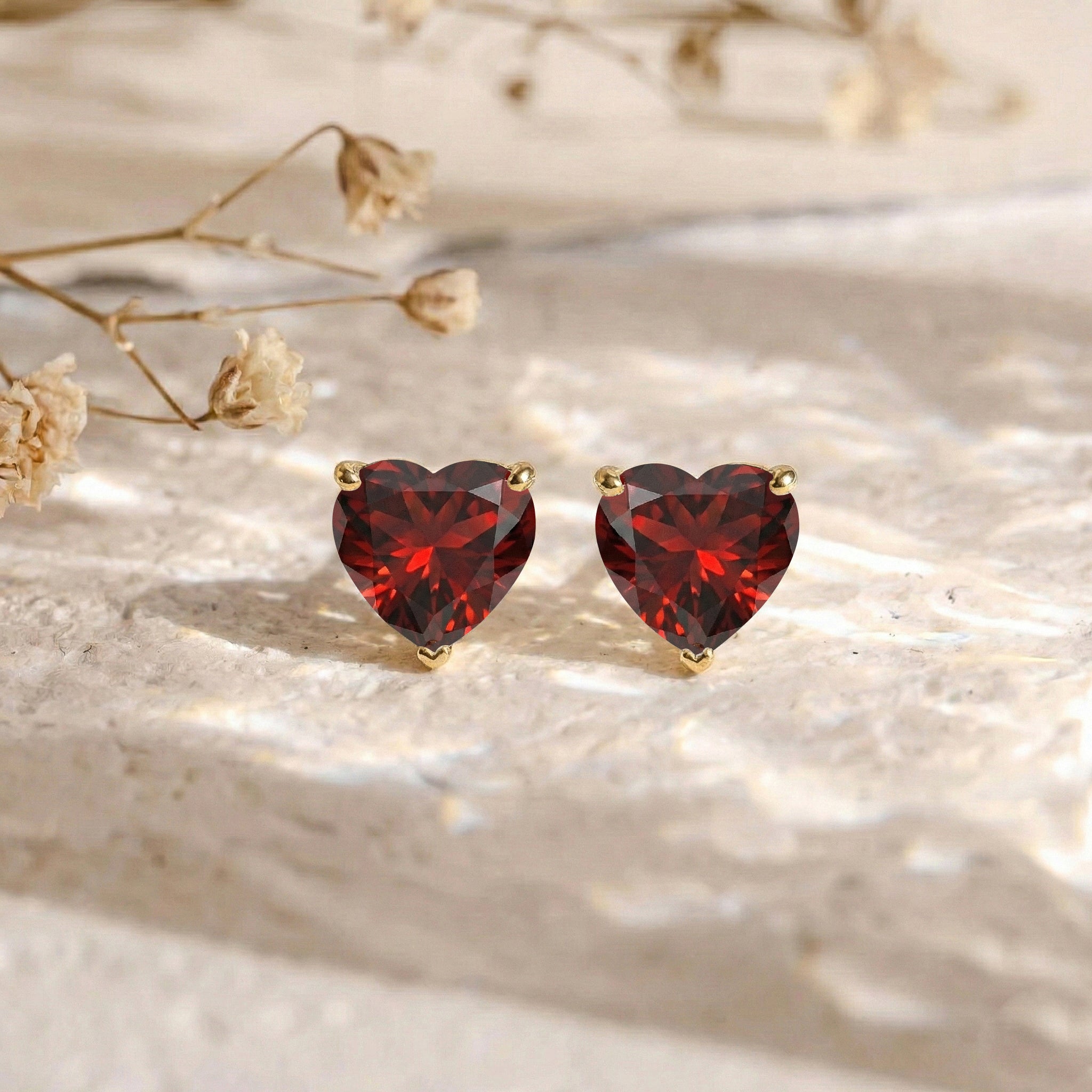 Garnet Heart Stud Earrings in 925 Sterling Silver 5.15ct
