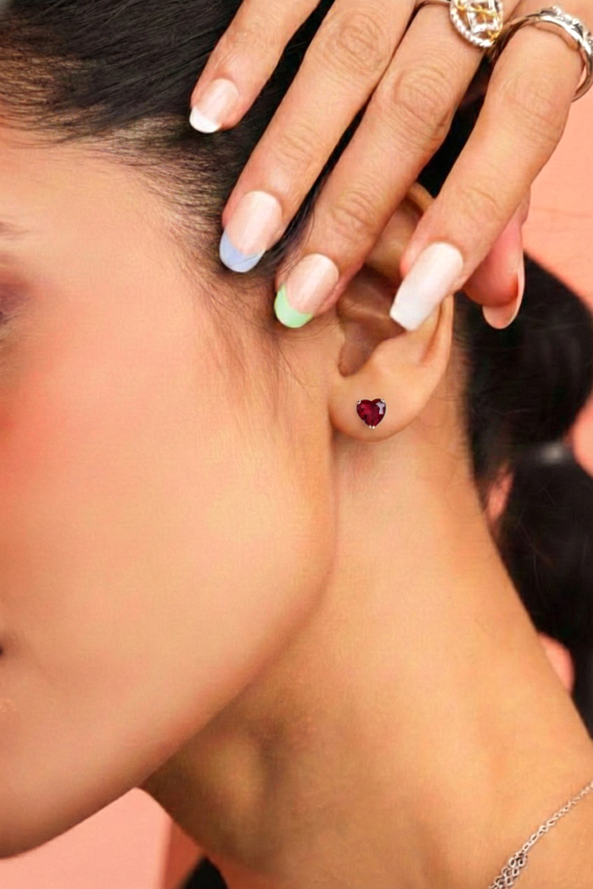 Garnet Heart Stud Earrings in 925 Sterling Silver 5.15ct
