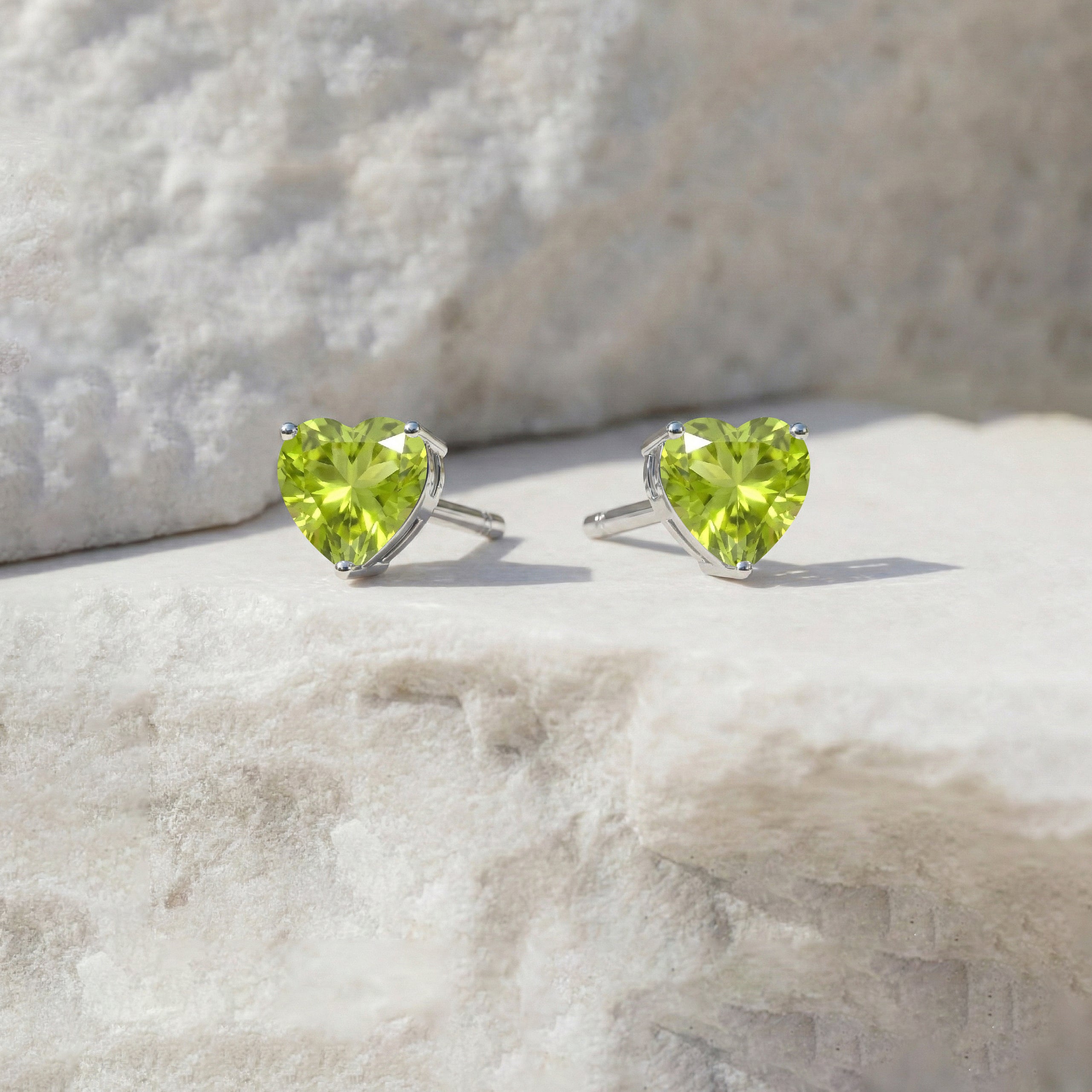 Peridot Heart Stud Earrings in 925 Sterling Silver 5.15ct