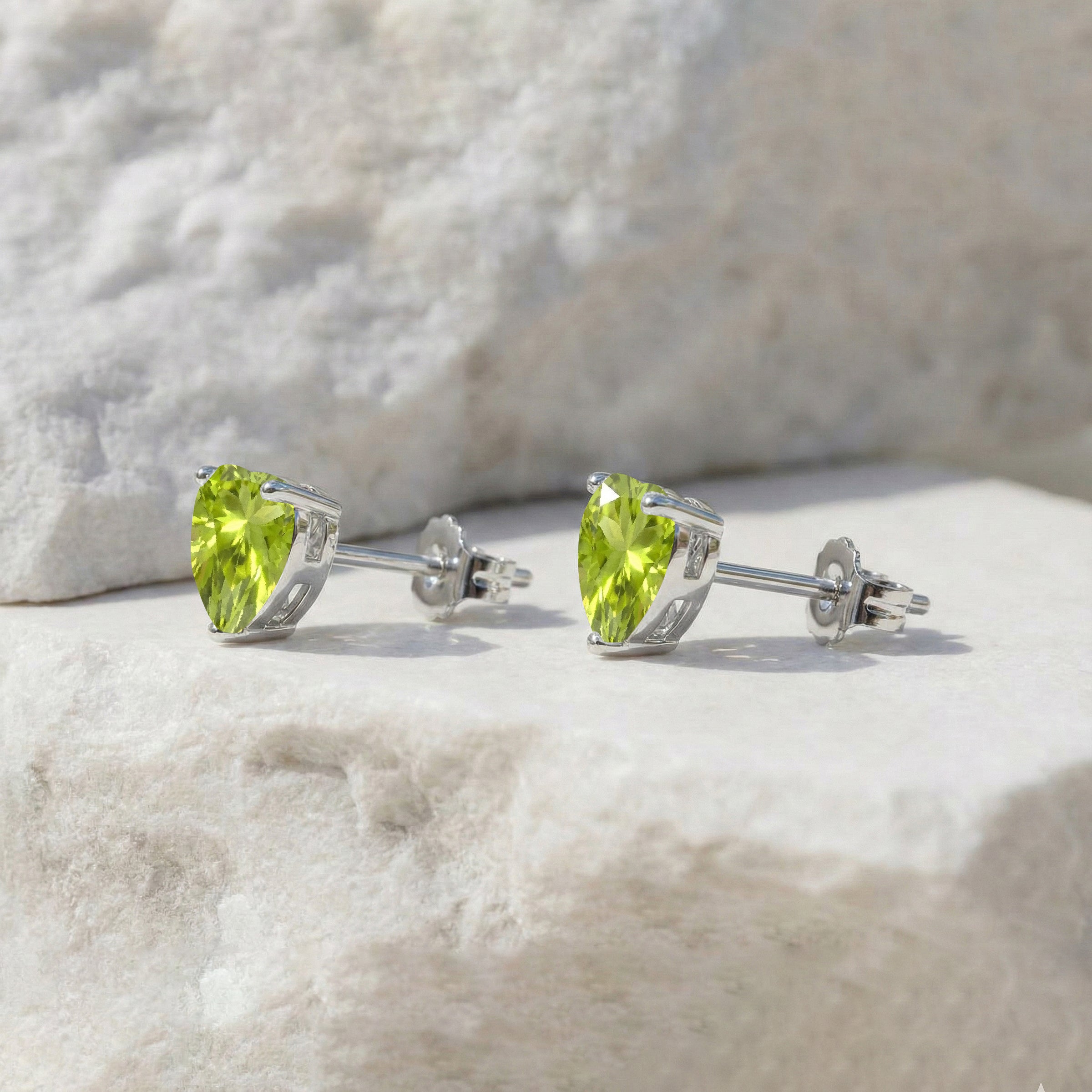 Peridot Heart Stud Earrings in 925 Sterling Silver 5.15ct