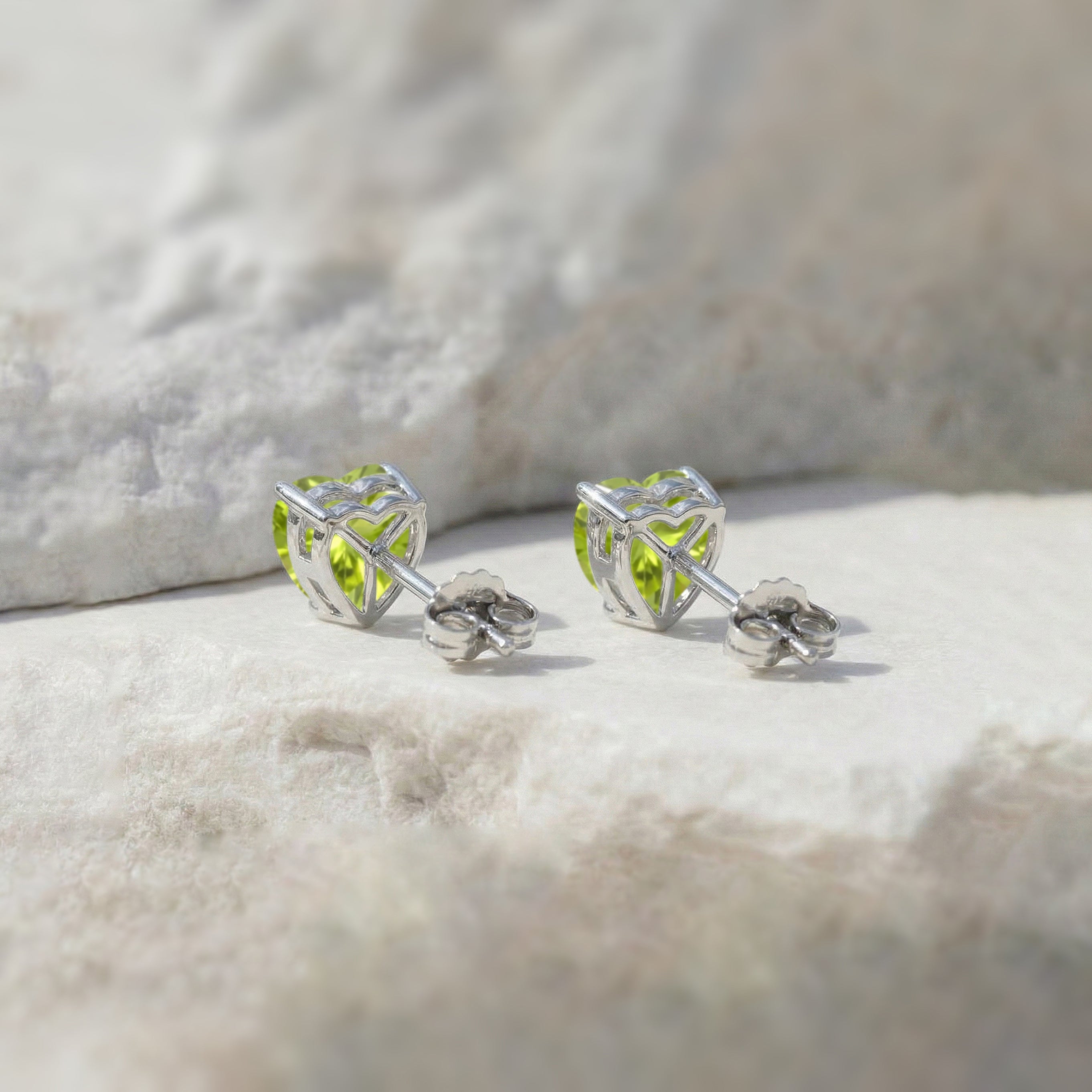 Peridot Heart Stud Earrings in 925 Sterling Silver 5.15ct