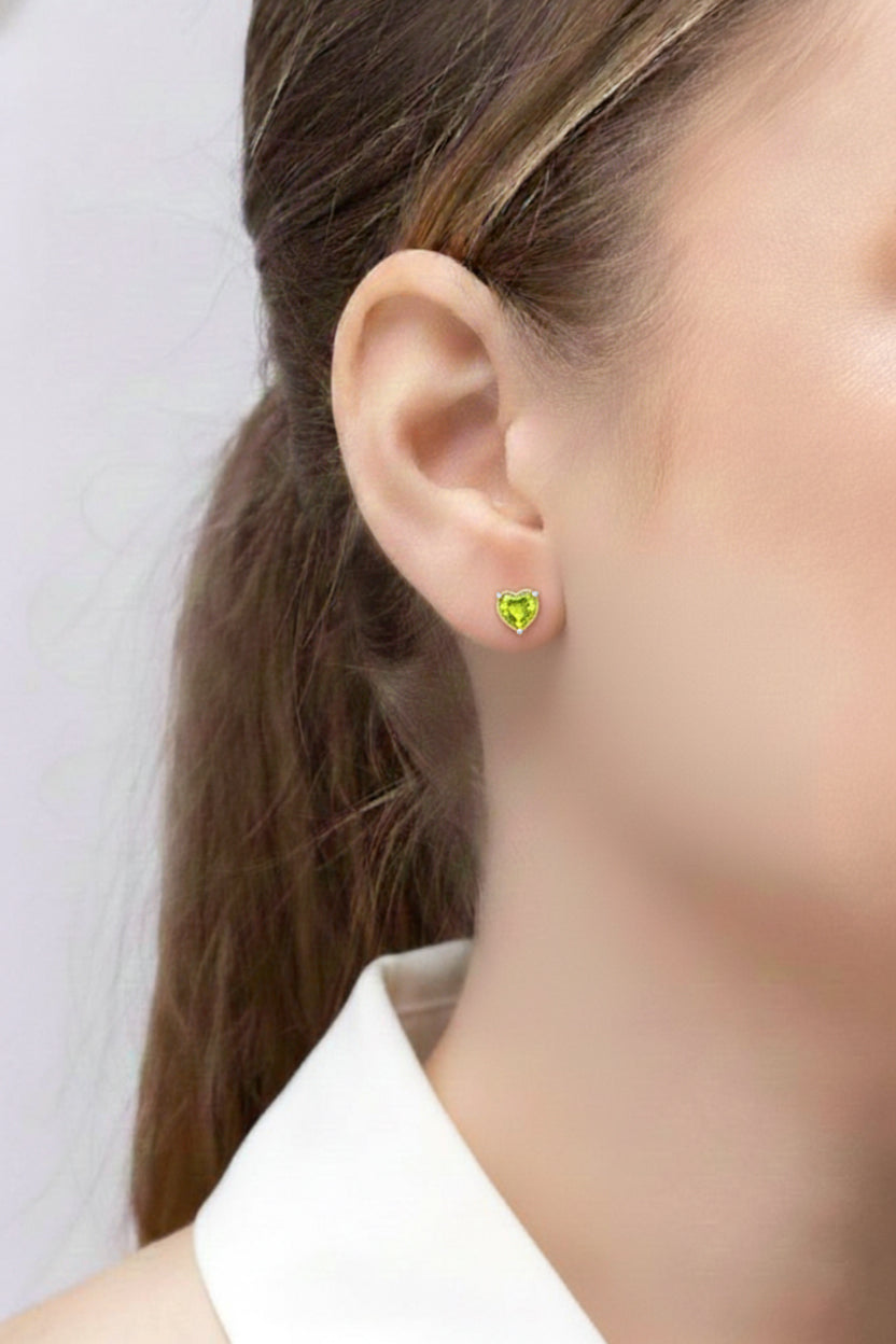 Peridot Heart Stud Earrings in 925 Sterling Silver 5.15ct