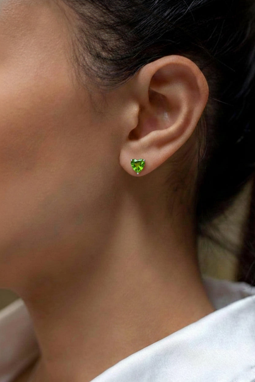 Peridot Heart Stud Earrings in 925 Sterling Silver 5.15ct