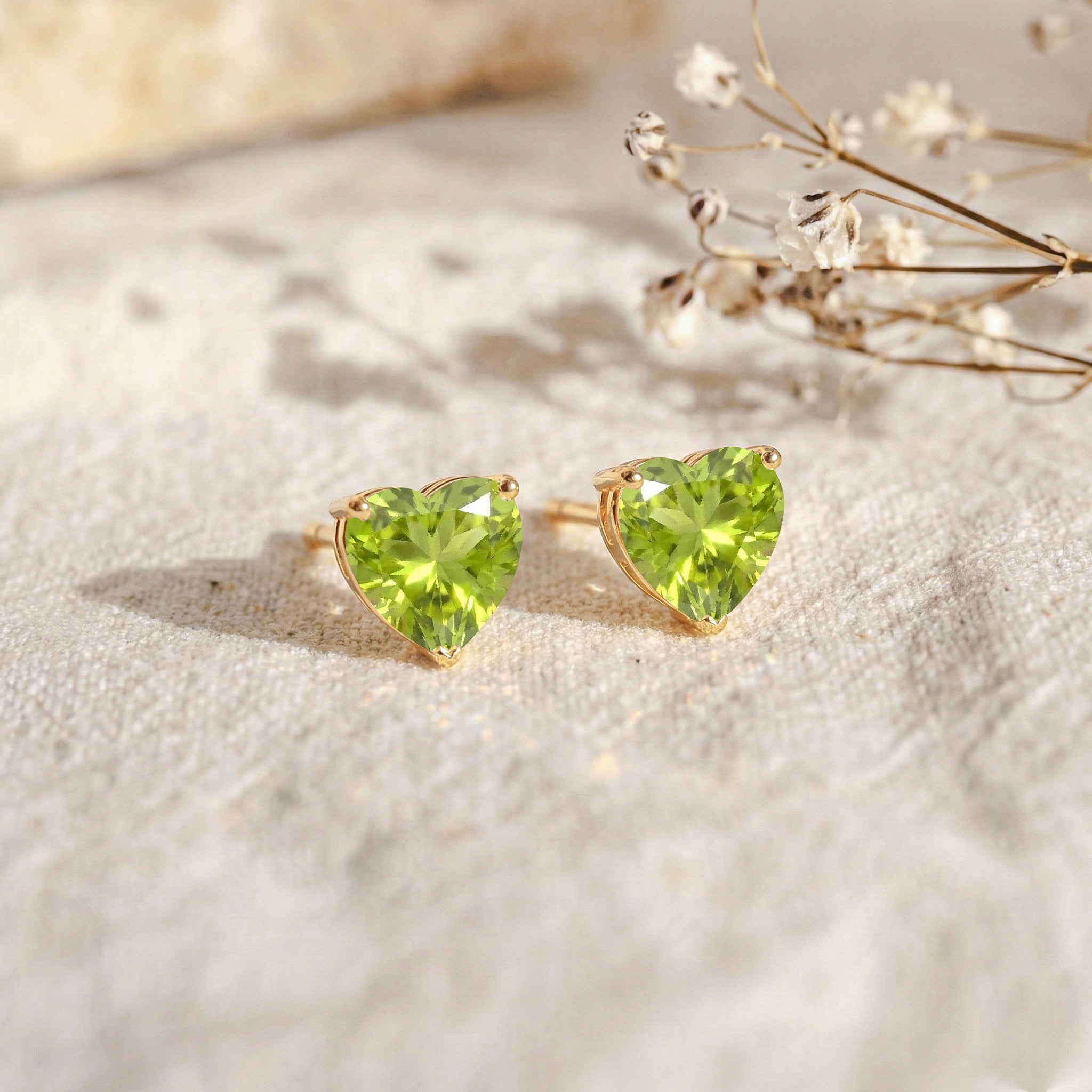 Peridot Heart Stud Earrings in 925 Sterling Silver 5.15ct
