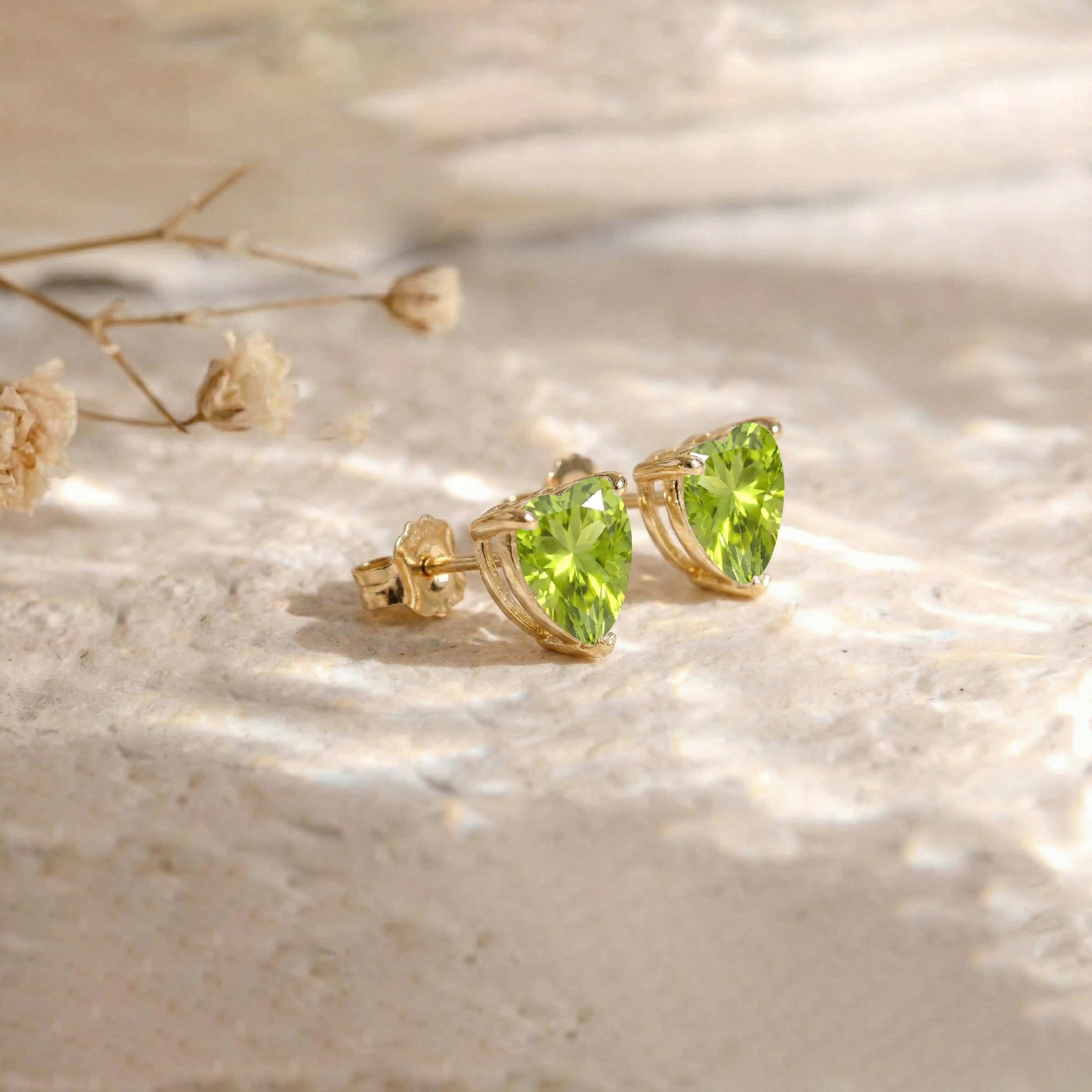 Peridot Heart Stud Earrings in 925 Sterling Silver 5.15ct