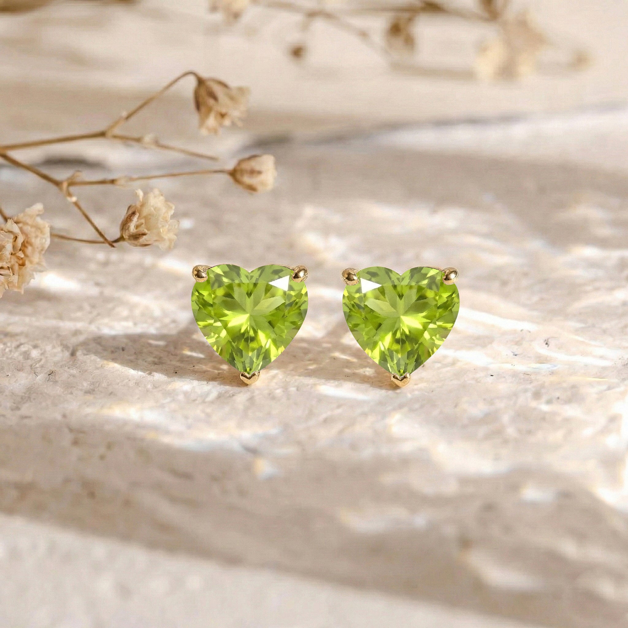Peridot Heart Stud Earrings in 925 Sterling Silver 5.15ct