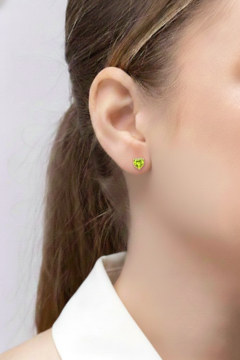 Peridot Heart Stud Earrings in 925 Sterling Silver 5.15ct