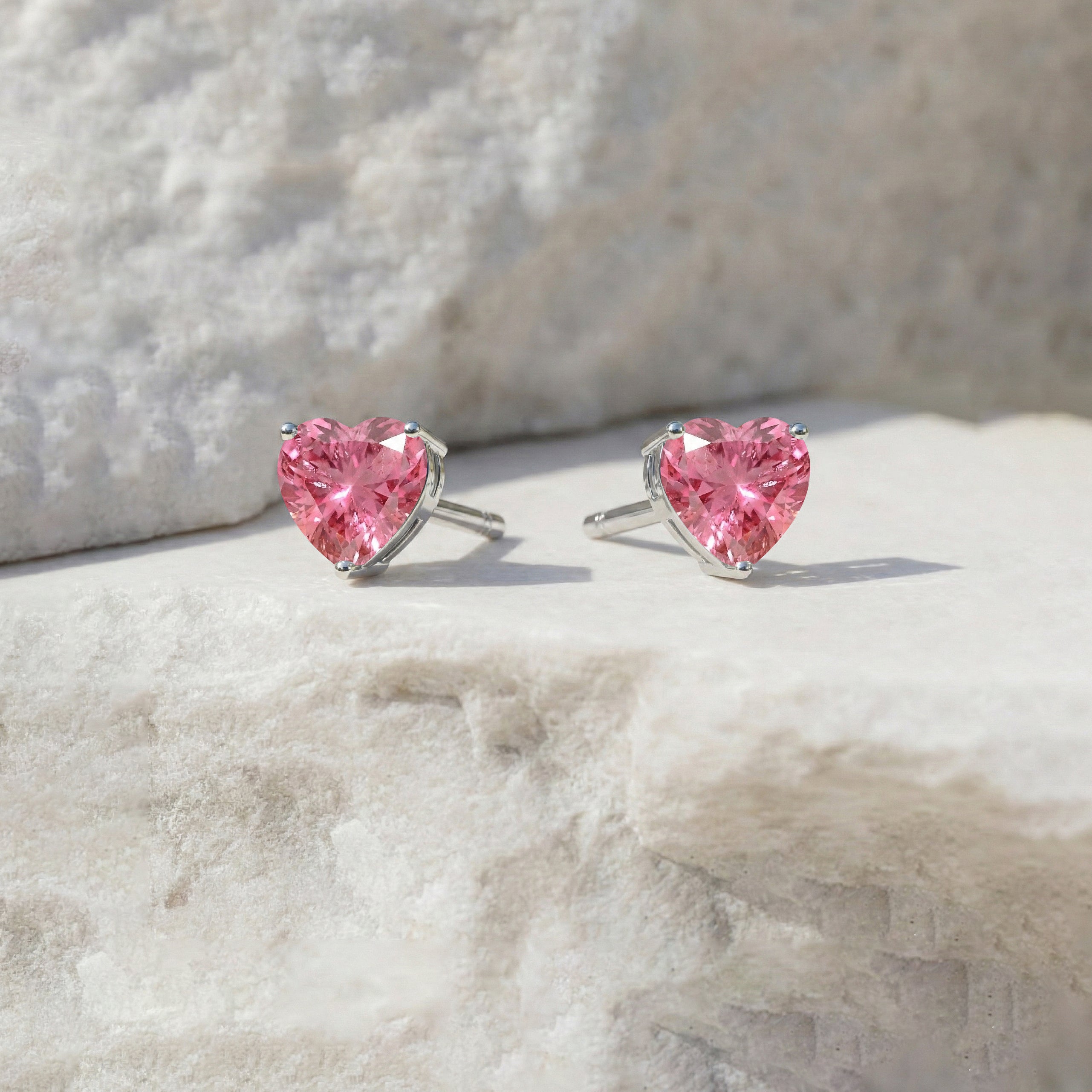 Pink tourmaline Heart Stud Earrings in 925 Sterling Silver 5.15ct
