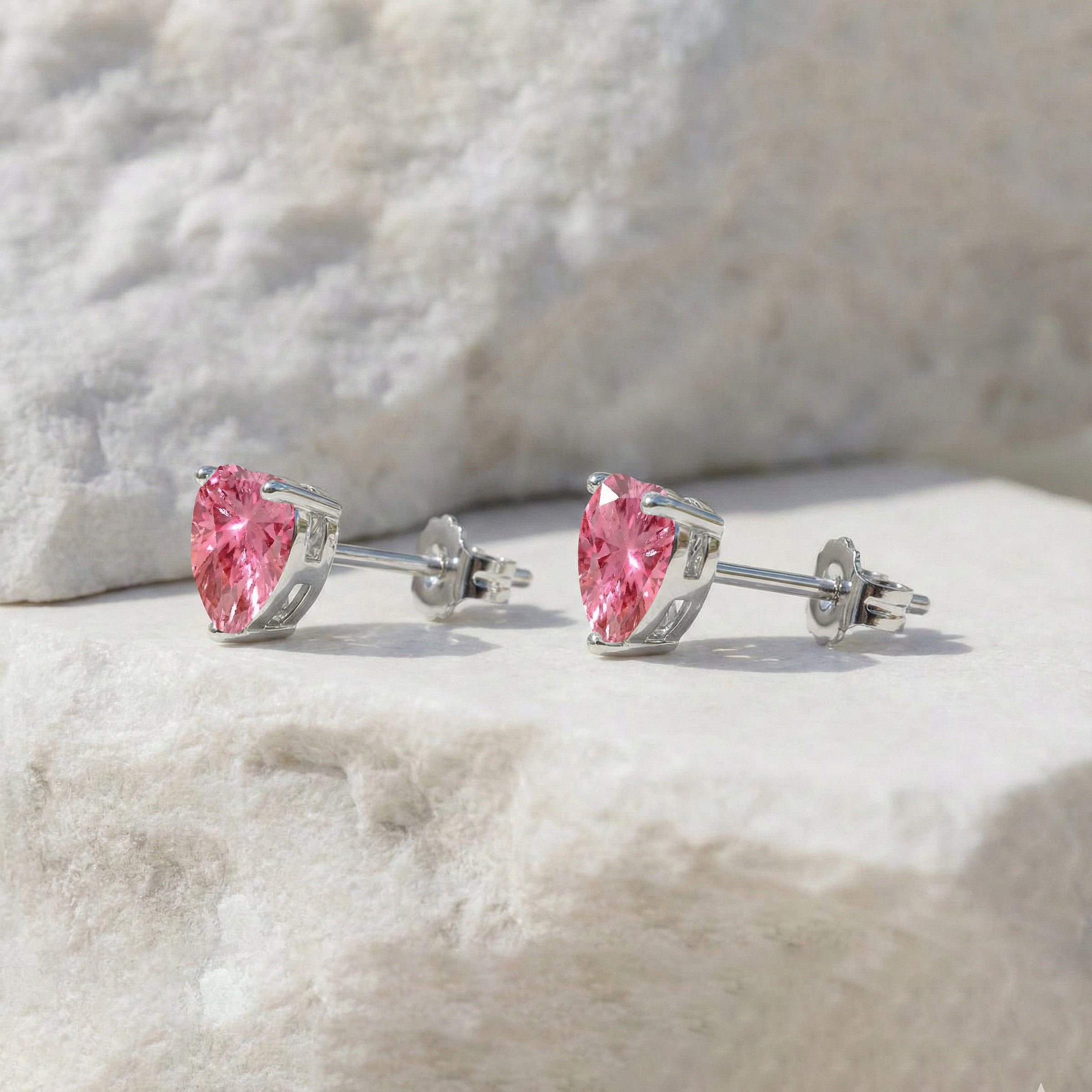 Pink tourmaline Heart Stud Earrings in 925 Sterling Silver 5.15ct
