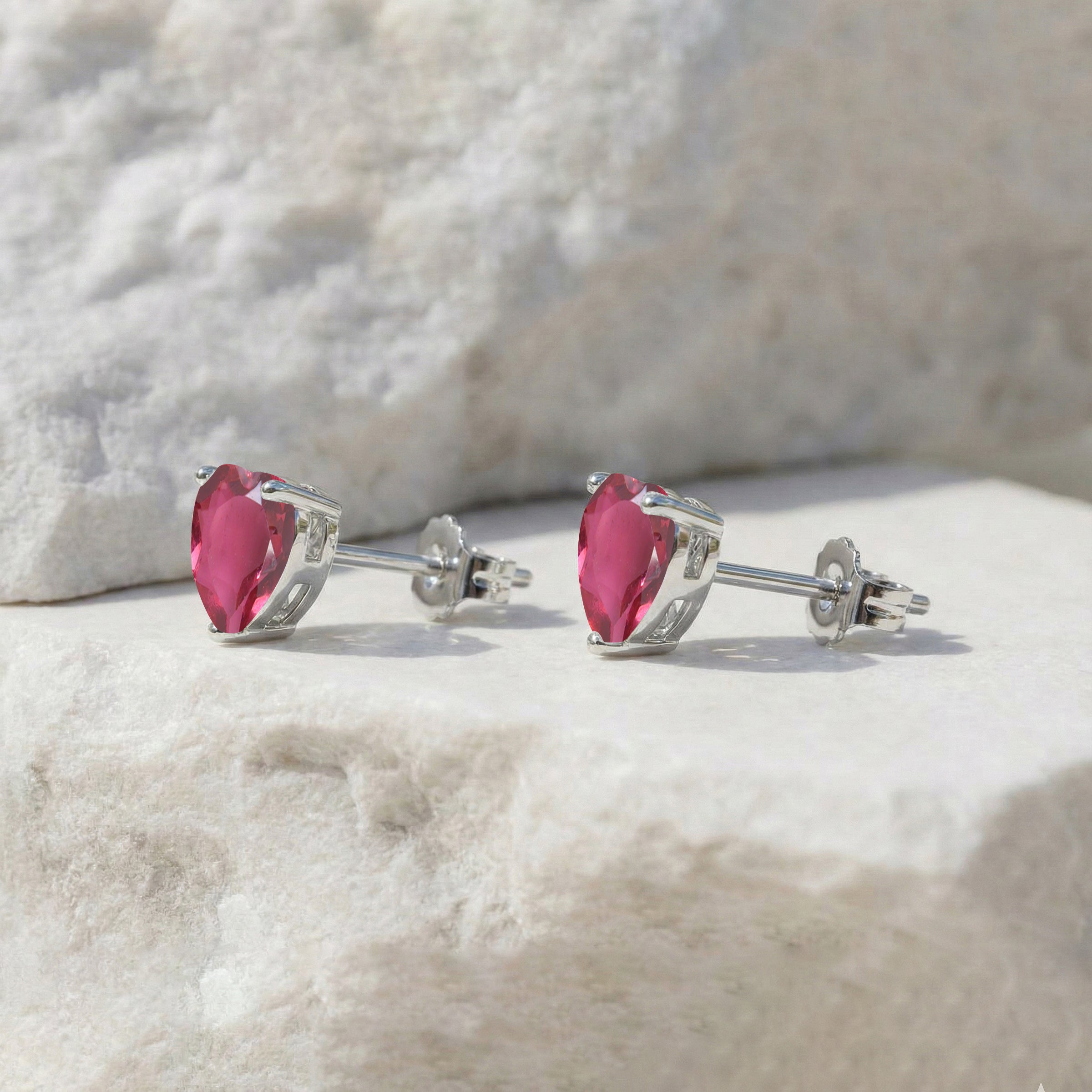 Pink tourmaline Heart Stud Earrings in 925 Sterling Silver 5.15ct