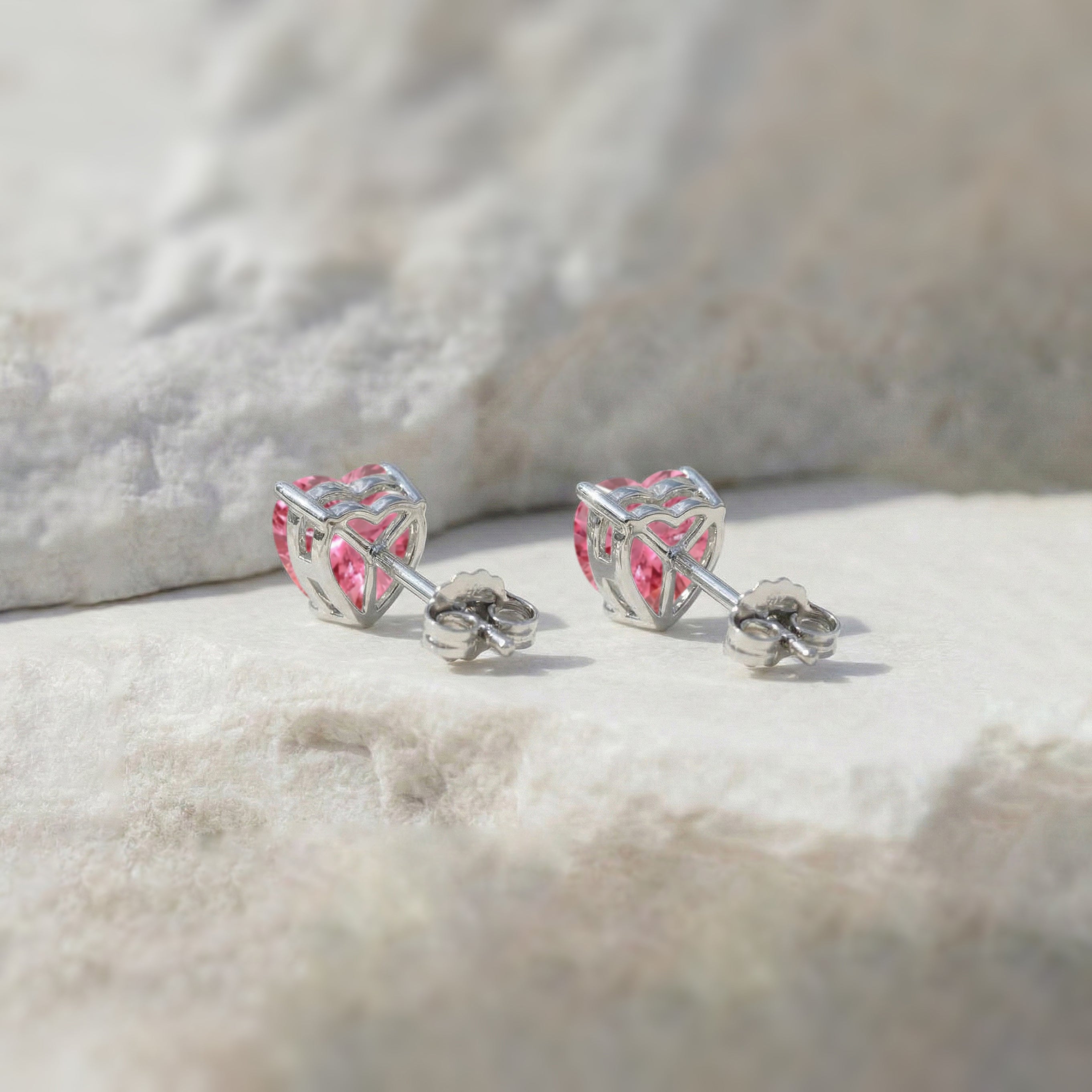 Pink tourmaline Heart Stud Earrings in 925 Sterling Silver 5.15ct
