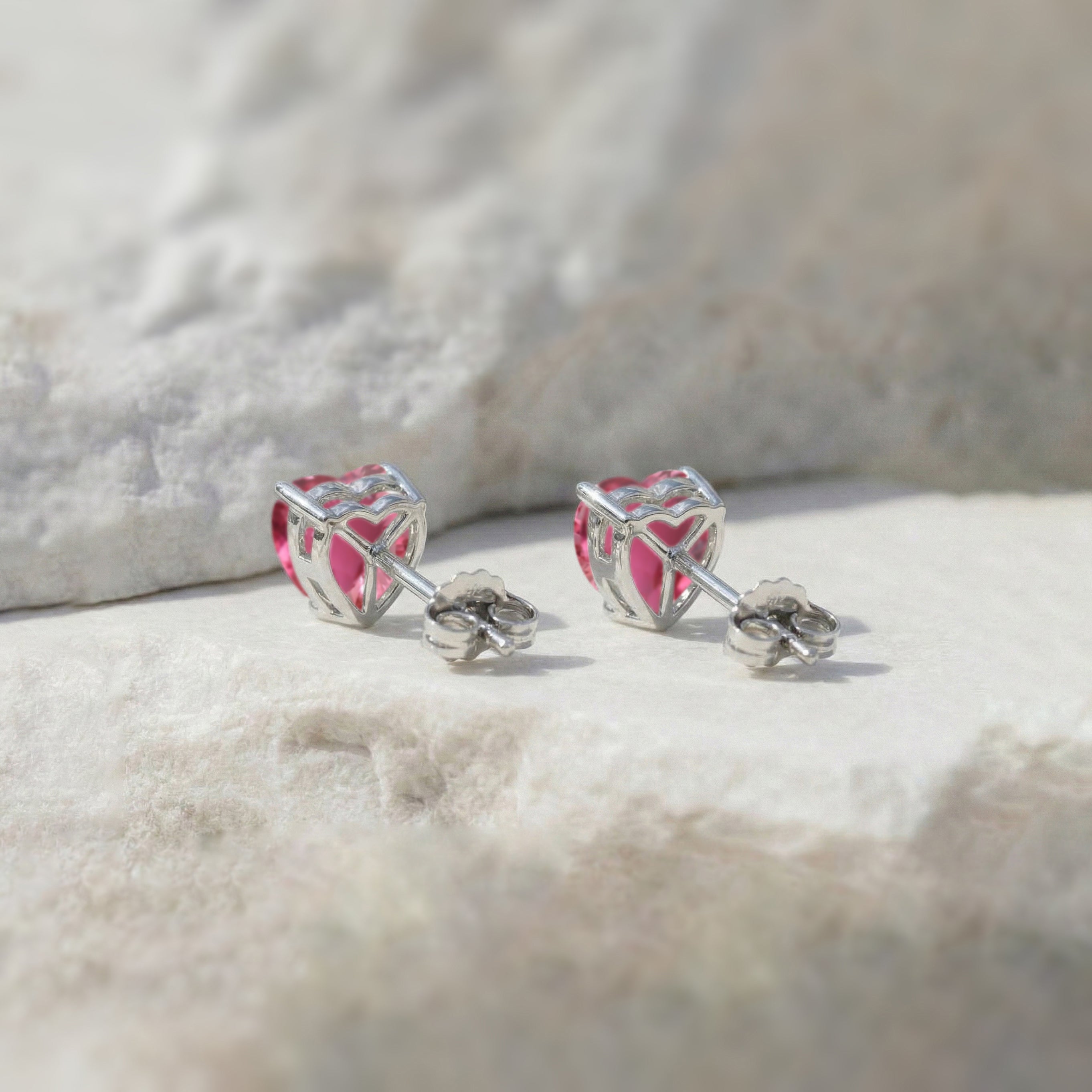 Pink tourmaline Heart Stud Earrings in 925 Sterling Silver 5.15ct