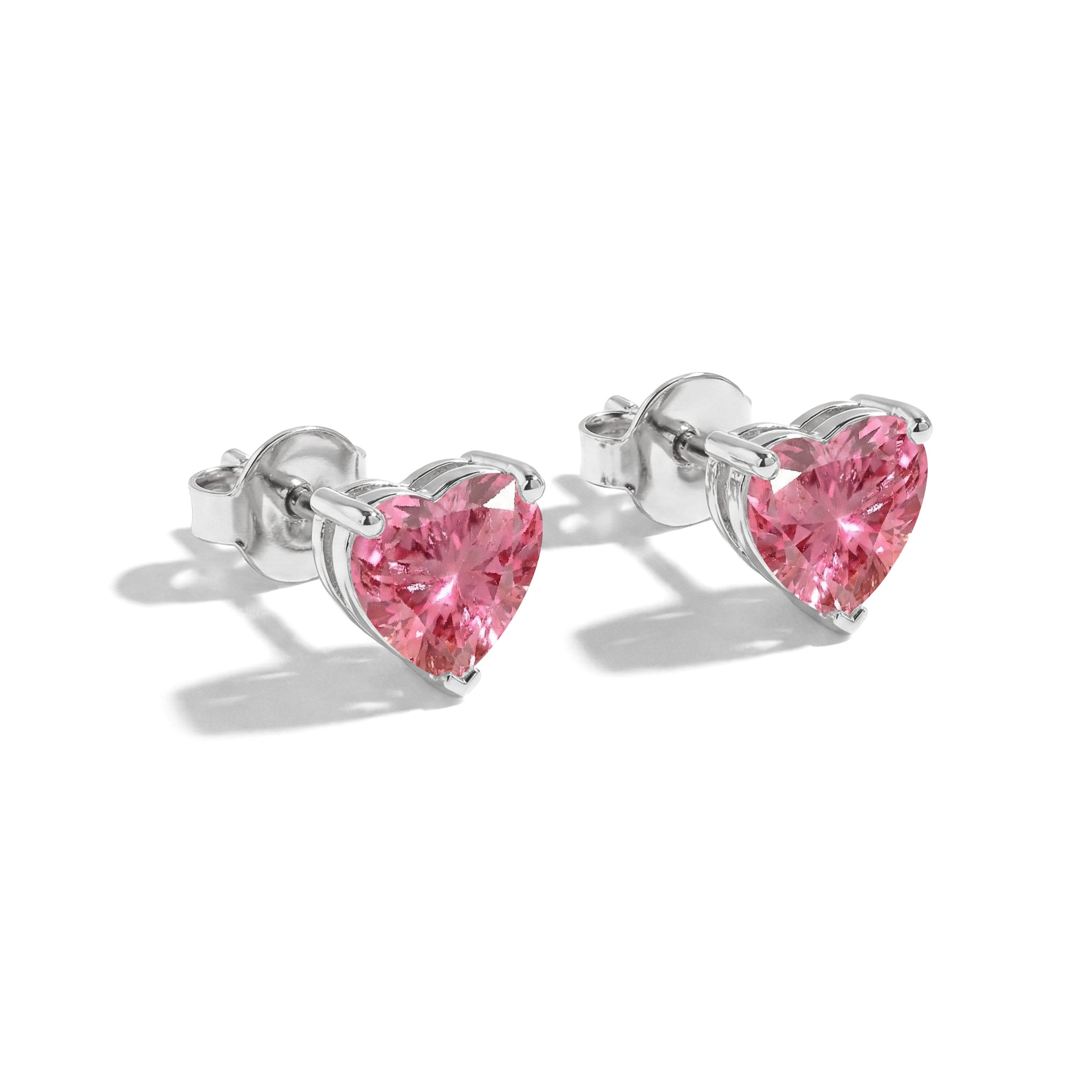 Pink tourmaline Heart Stud Earrings in 925 Sterling Silver 5.15ct
