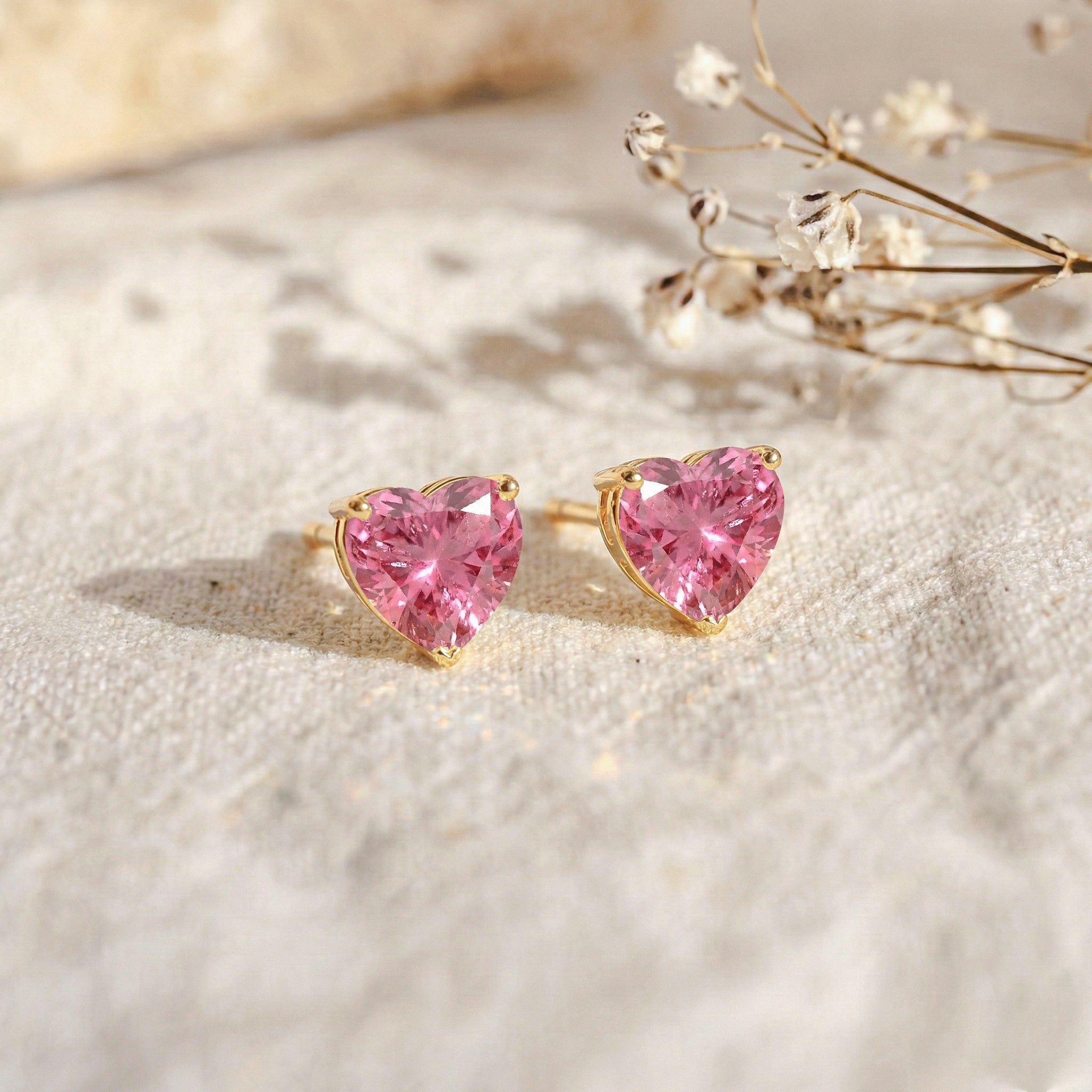 Pink tourmaline Heart Stud Earrings in 925 Sterling Silver 5.15ct
