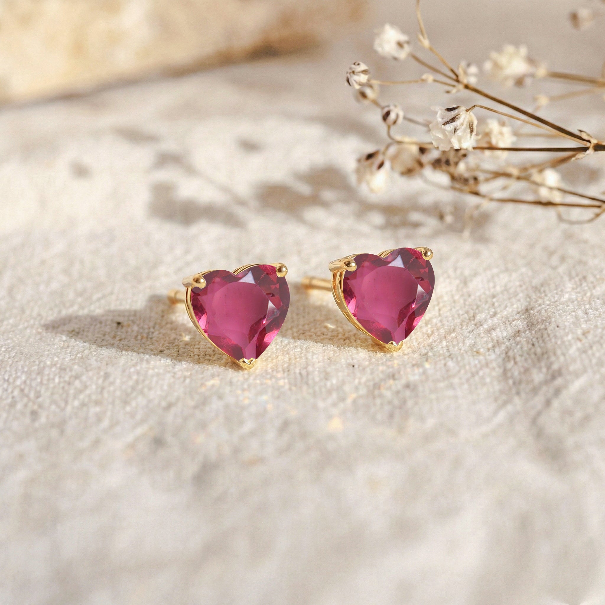 Pink tourmaline Heart Stud Earrings in 925 Sterling Silver 5.15ct