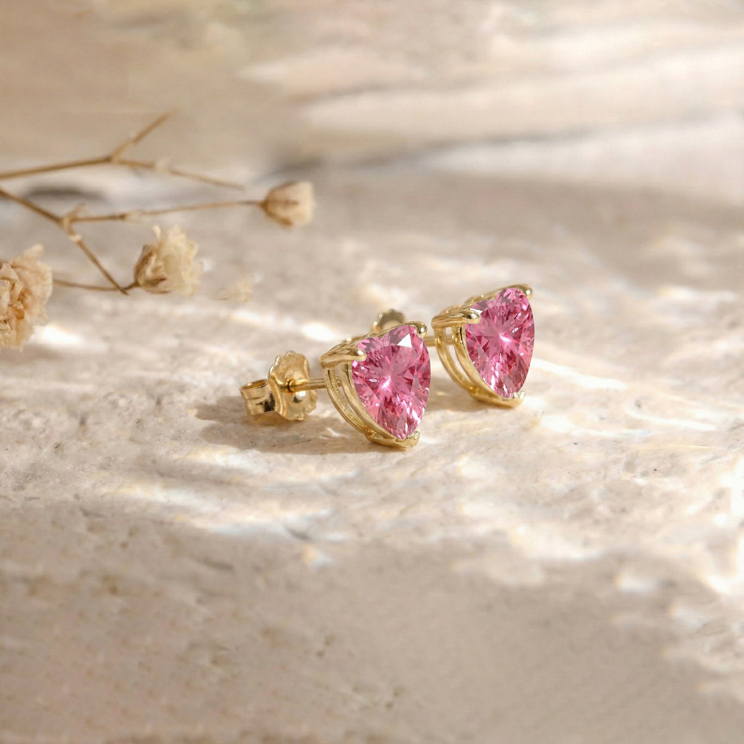 Pink tourmaline Heart Stud Earrings in 925 Sterling Silver 5.15ct
