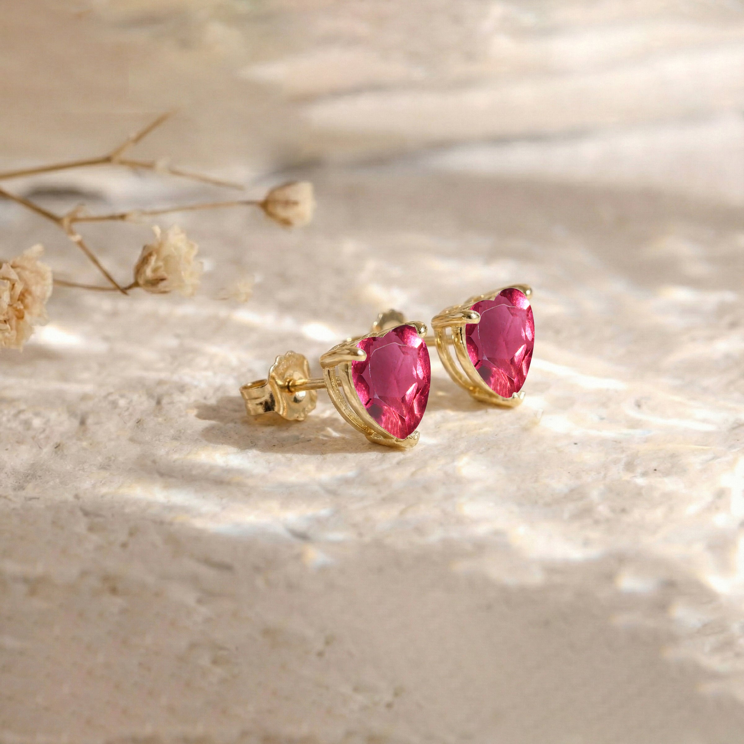 Pink tourmaline Heart Stud Earrings in 925 Sterling Silver 5.15ct