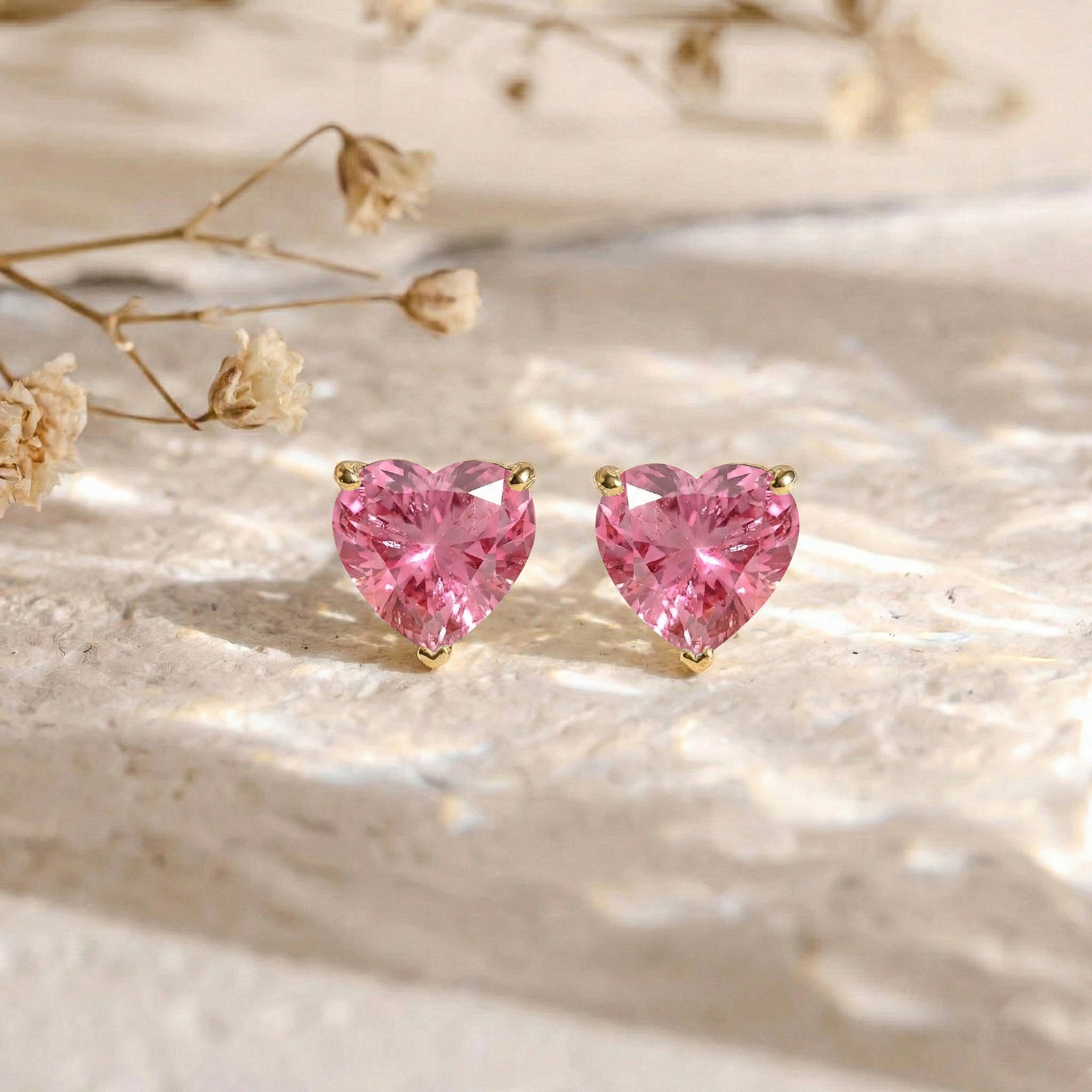 Pink tourmaline Heart Stud Earrings in 925 Sterling Silver 5.15ct
